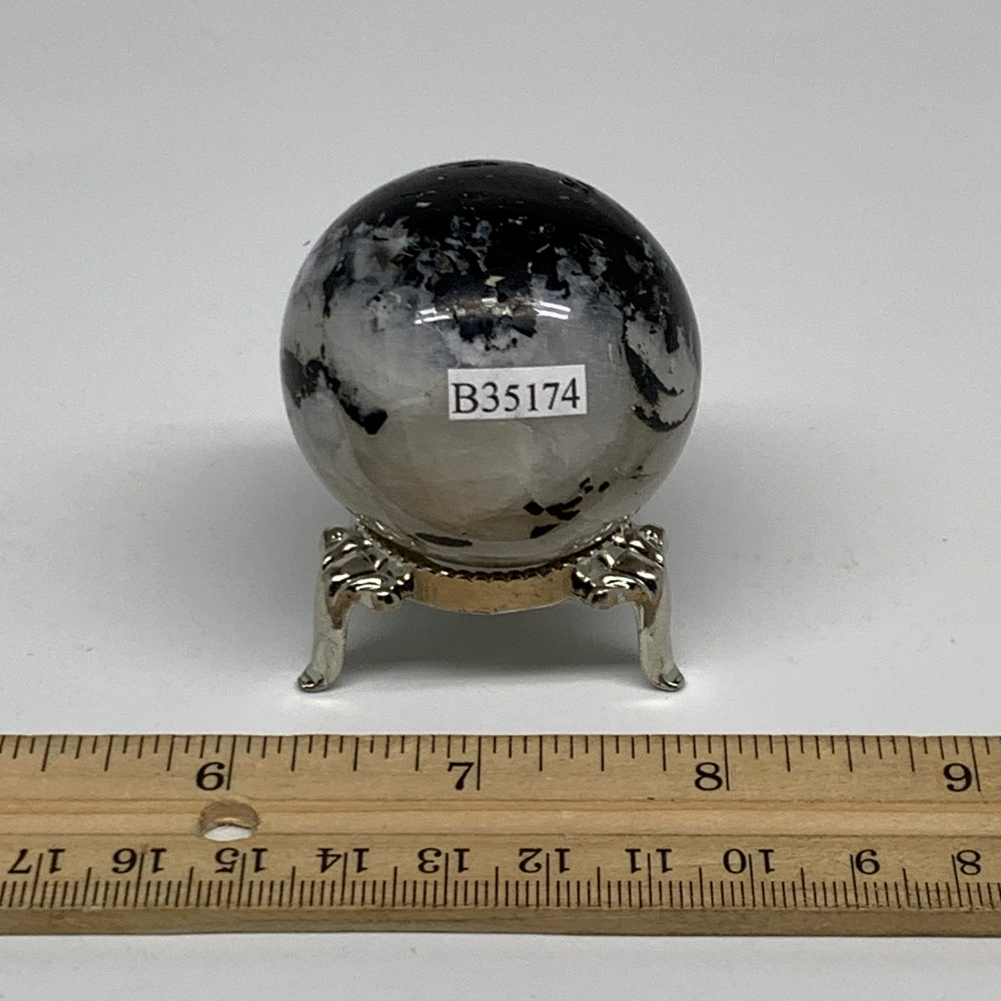 113.8g, 1.7"(43mm), Natural Rainbow Moonstone Sphere Ball Gemstone, B35174