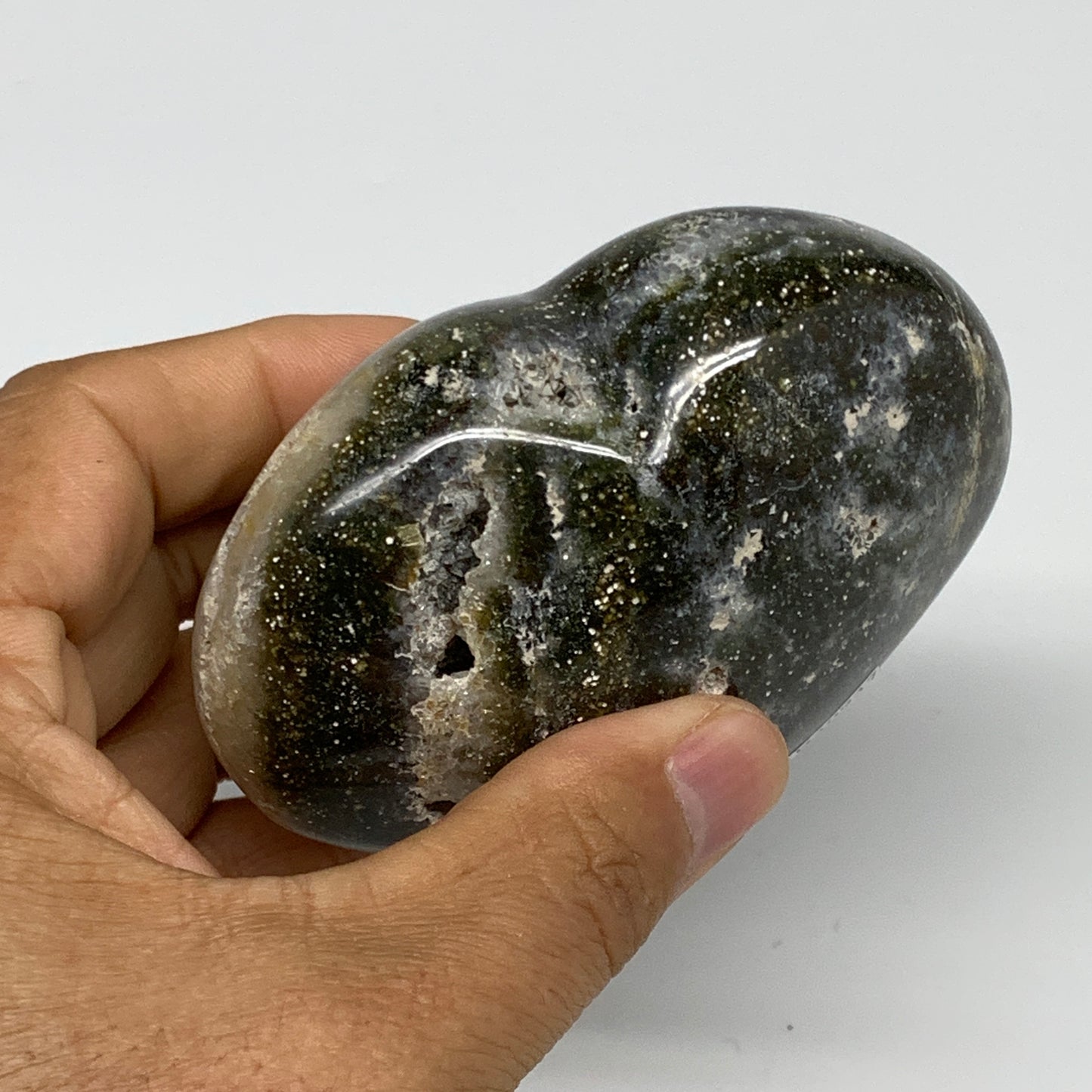 0.70 lbs, 2.8"x3.5"x1.6" Ocean Jasper Heart Polished Healing Crystal, B30937
