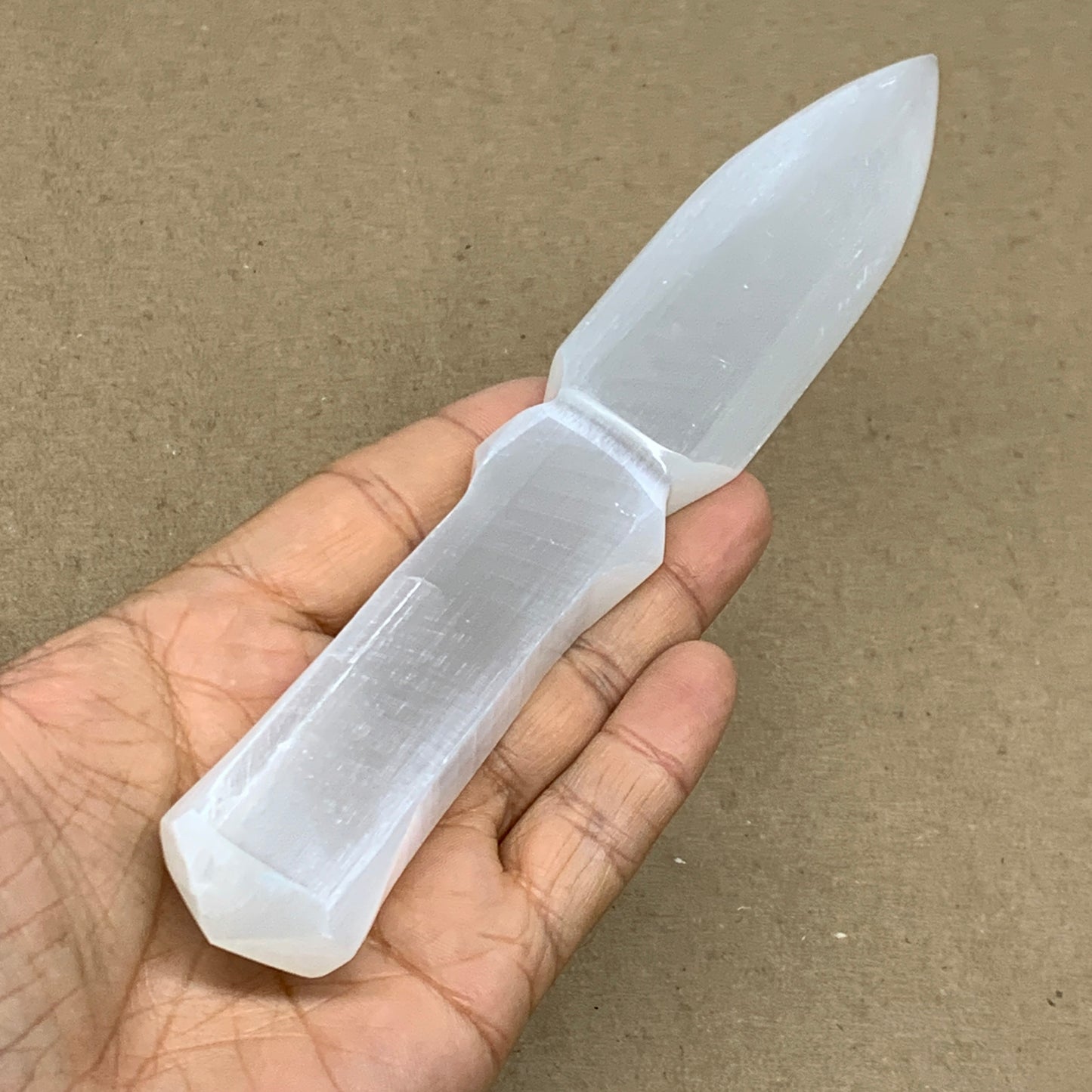 141g, 7.5"x1.2"x0.6", Natural Selenite Crystal Dagger (Satin Spar), B36909