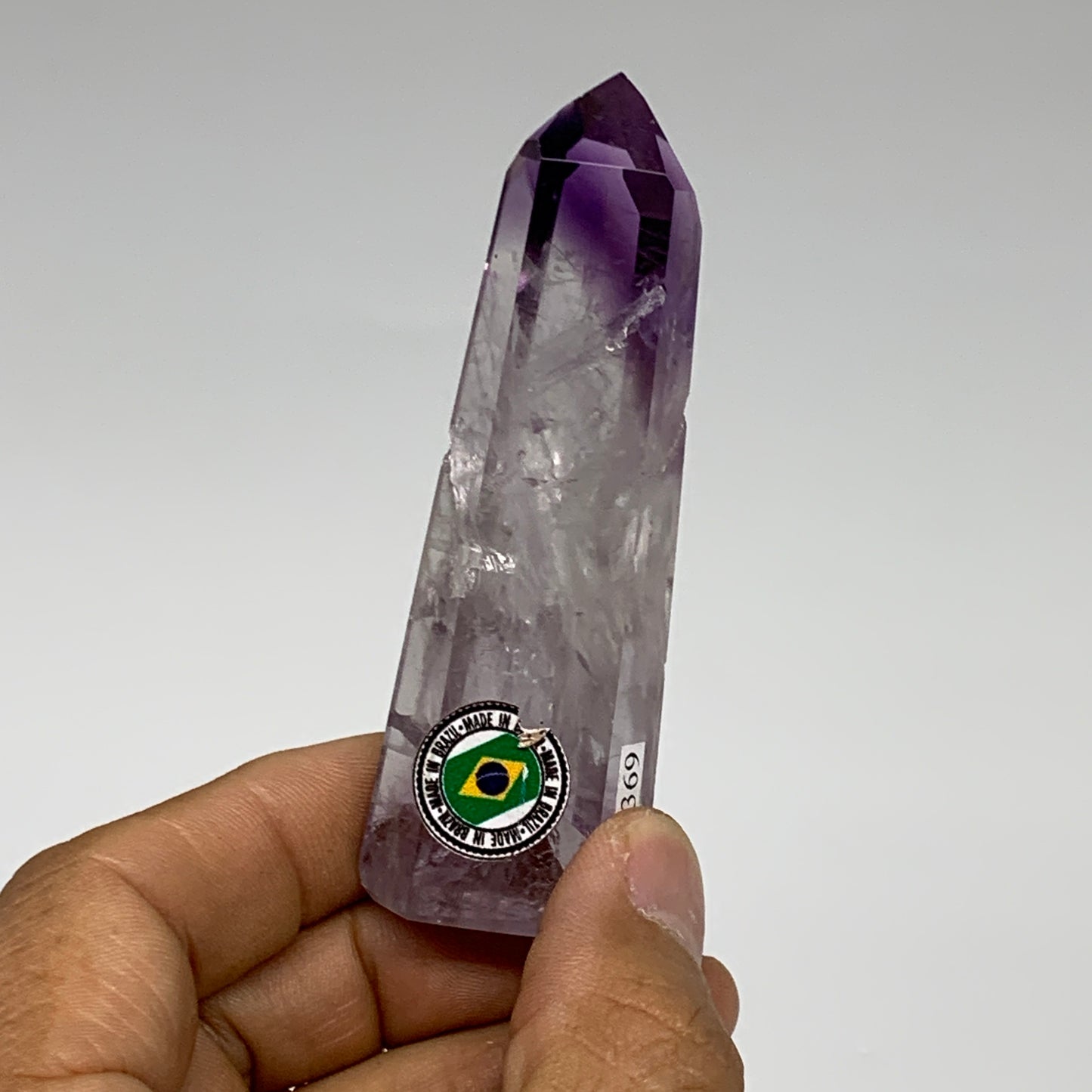 64.8g, 3.1"x1"x0.8", Natural Amethyst Tower Point Obelisk @Brazil, B32369