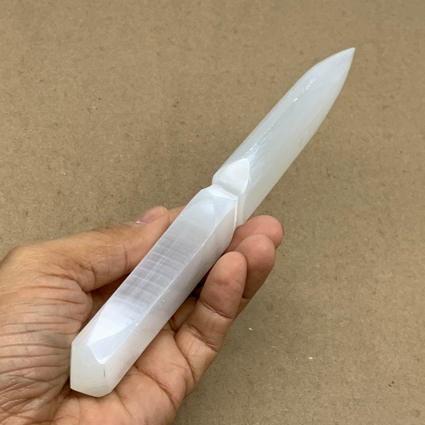 141g, 7.5"x1.2"x0.6", Natural Selenite Crystal Dagger (Satin Spar), B36909