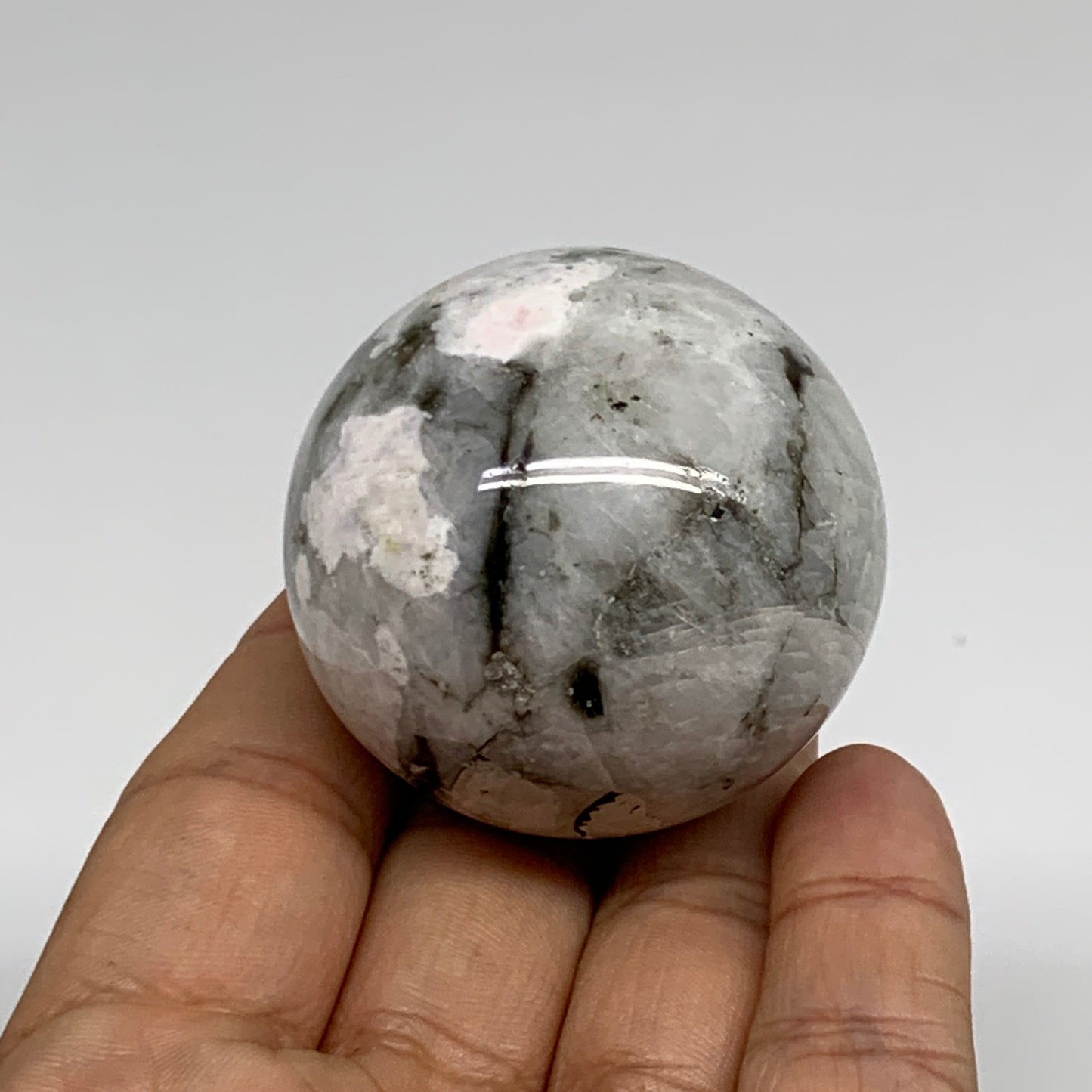 122.5g, 1.8"(45mm), Natural Rainbow Moonstone Sphere Ball Gemstone, B35175
