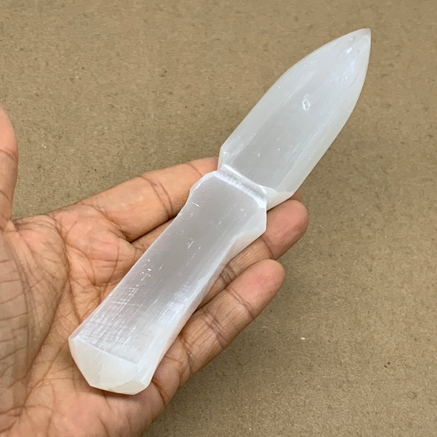141g, 7.5"x1.2"x0.6", Natural Selenite Crystal Dagger (Satin Spar), B36909