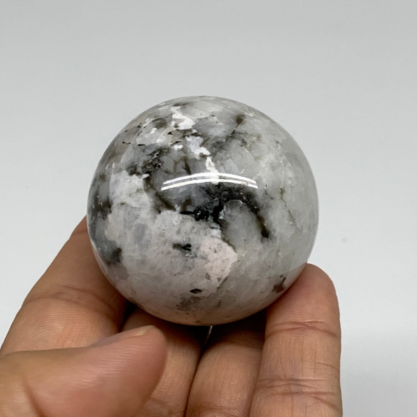 122.5g, 1.8"(45mm), Natural Rainbow Moonstone Sphere Ball Gemstone, B35175