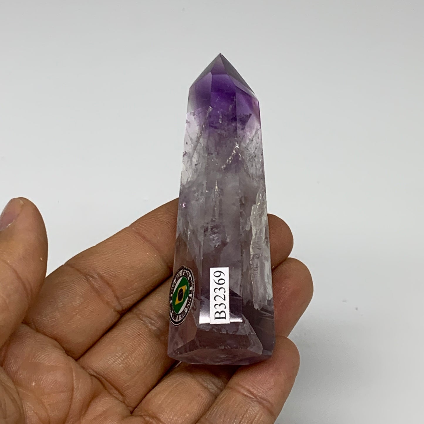 64.8g, 3.1"x1"x0.8", Natural Amethyst Tower Point Obelisk @Brazil, B32369
