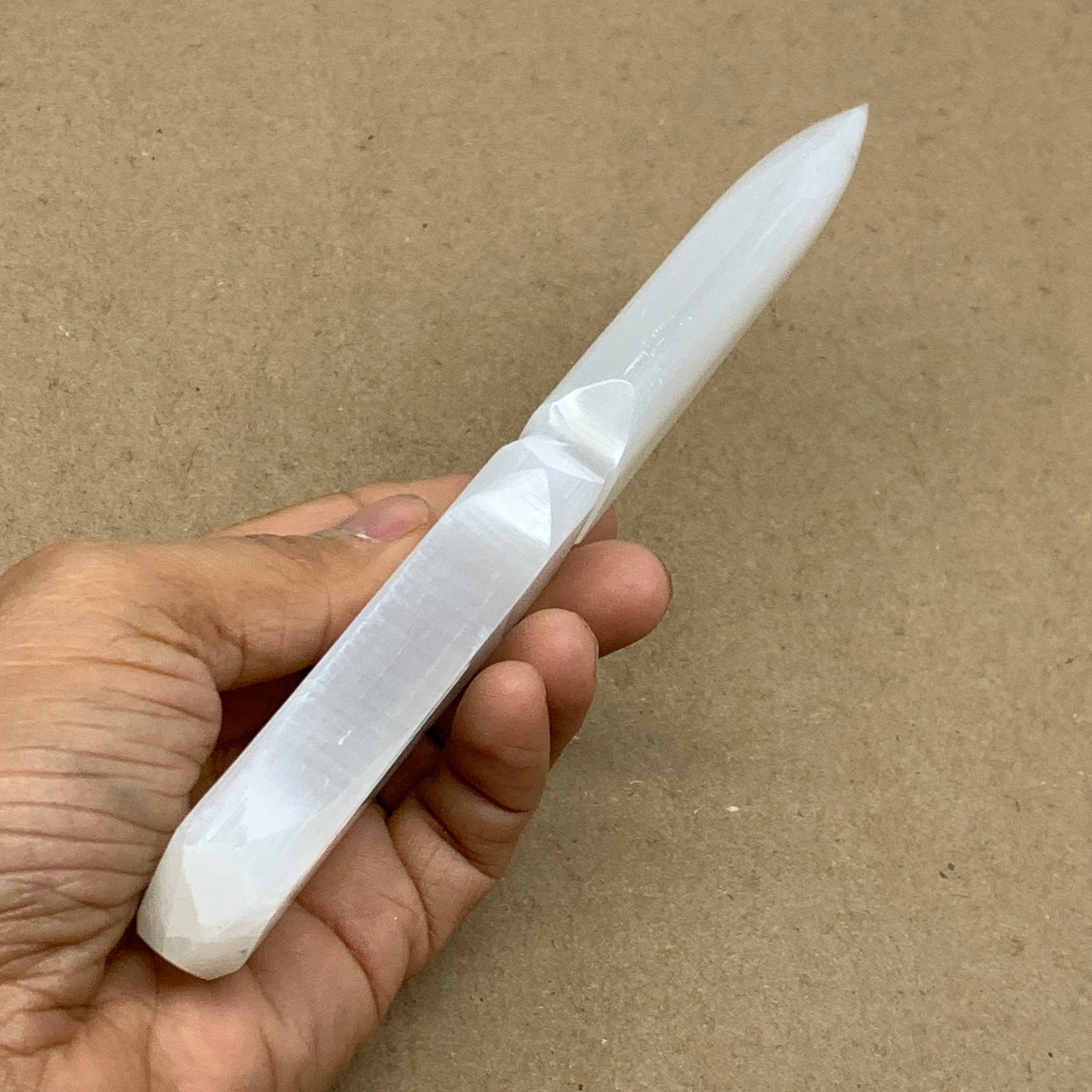 141g, 7.5"x1.2"x0.6", Natural Selenite Crystal Dagger (Satin Spar), B36909