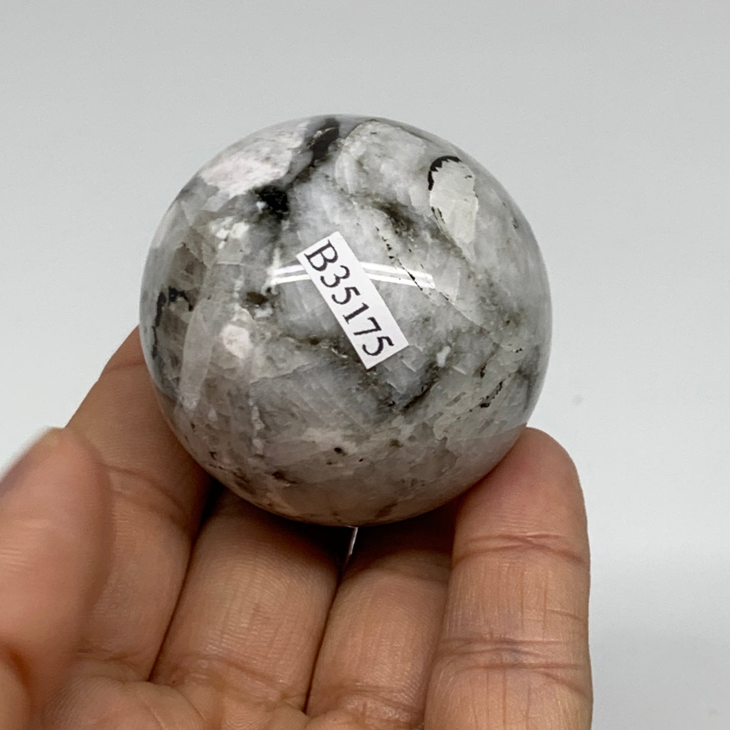 122.5g, 1.8"(45mm), Natural Rainbow Moonstone Sphere Ball Gemstone, B35175