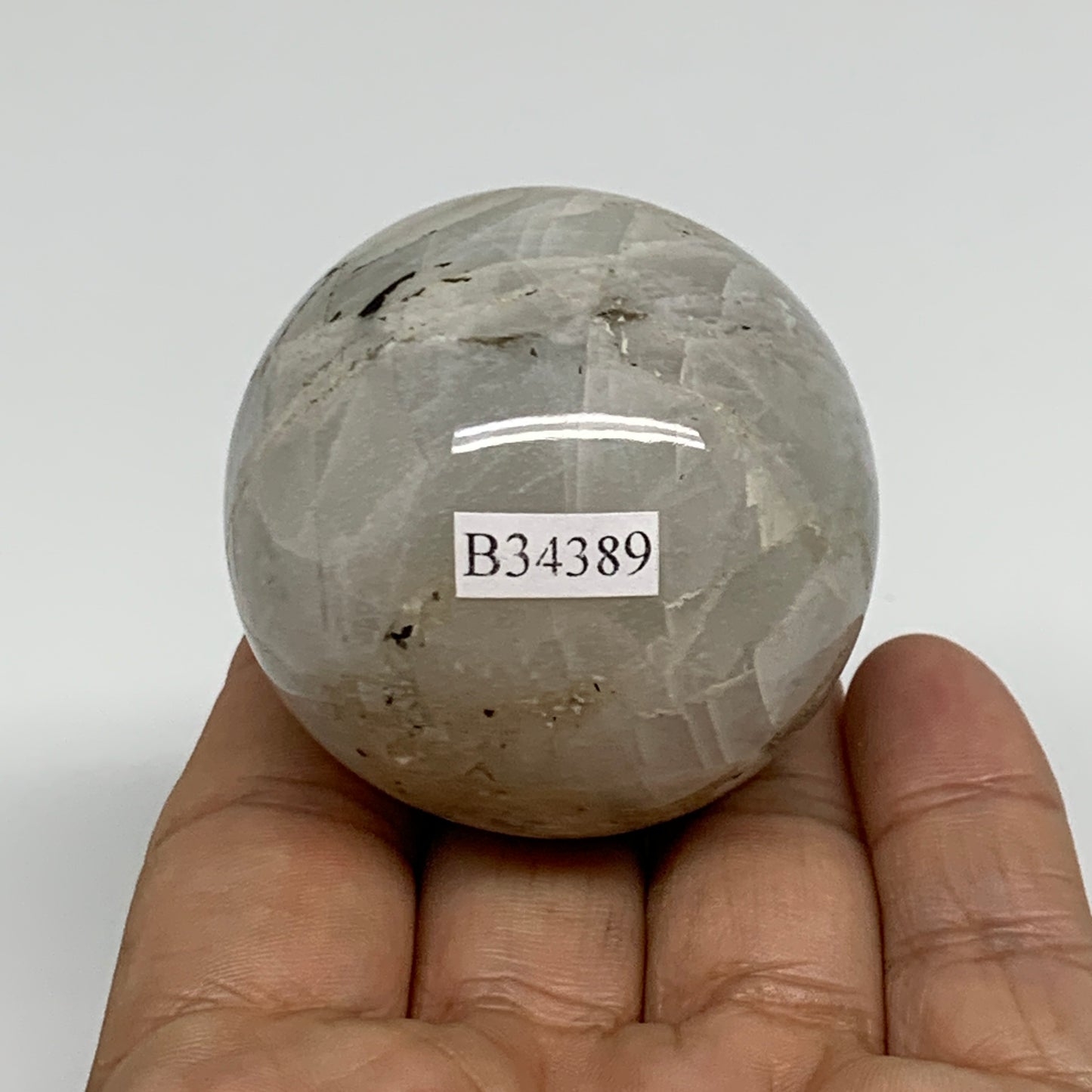 147.6g, 1.9"(48mm), Natural Rainbow Moonstone Sphere Ball Gemstone, B34389