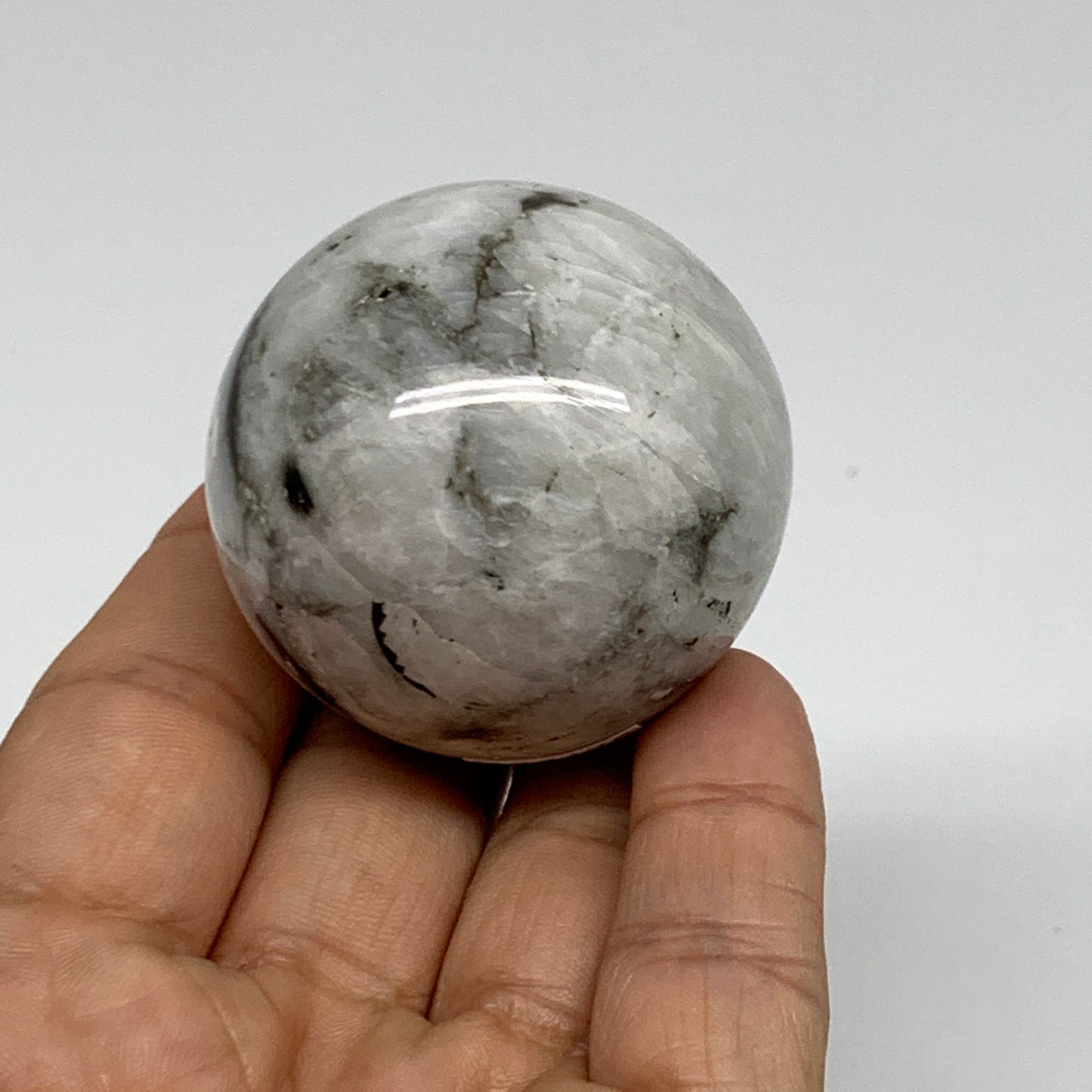 122.5g, 1.8"(45mm), Natural Rainbow Moonstone Sphere Ball Gemstone, B35175
