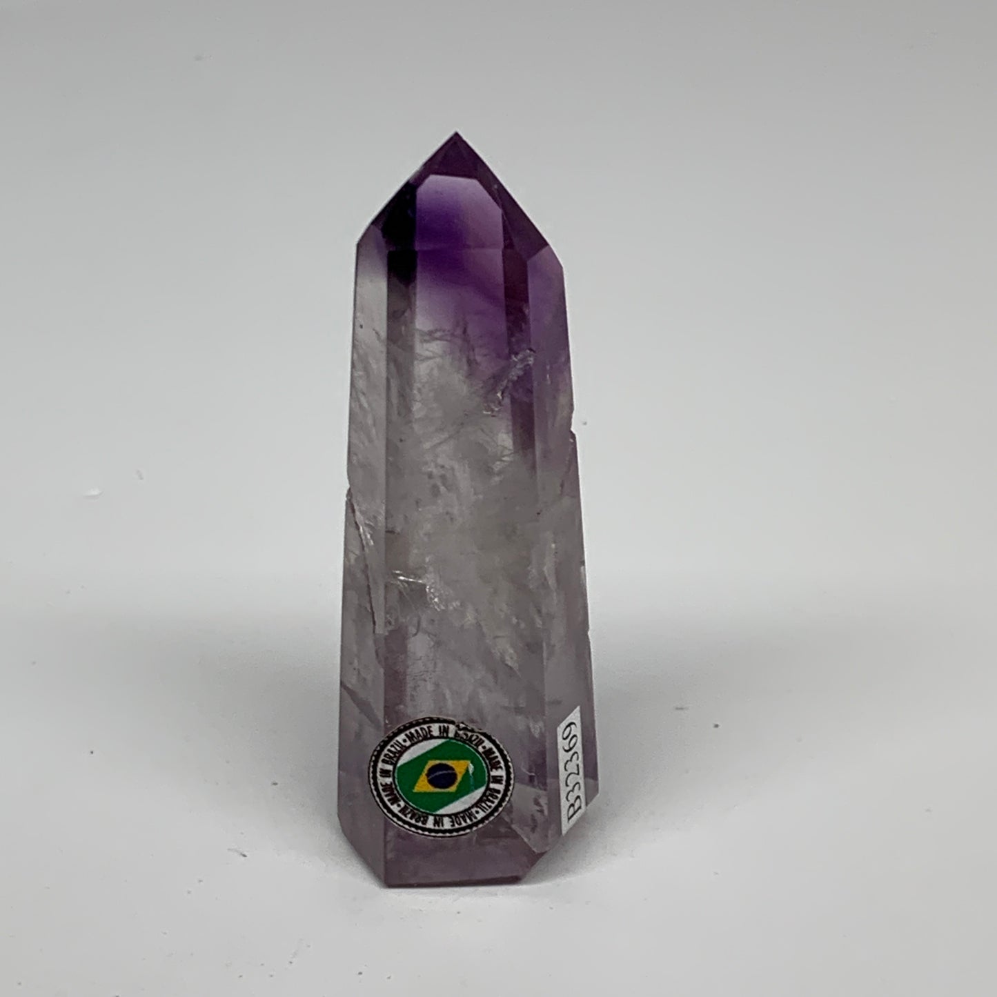 64.8g, 3.1"x1"x0.8", Natural Amethyst Tower Point Obelisk @Brazil, B32369