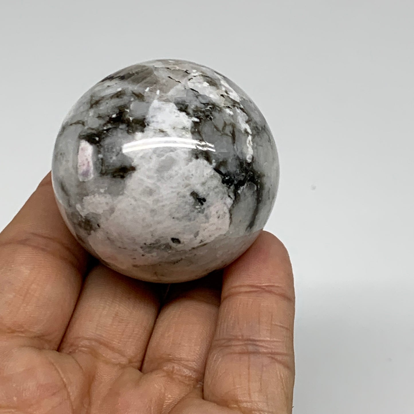 122.5g, 1.8"(45mm), Natural Rainbow Moonstone Sphere Ball Gemstone, B35175