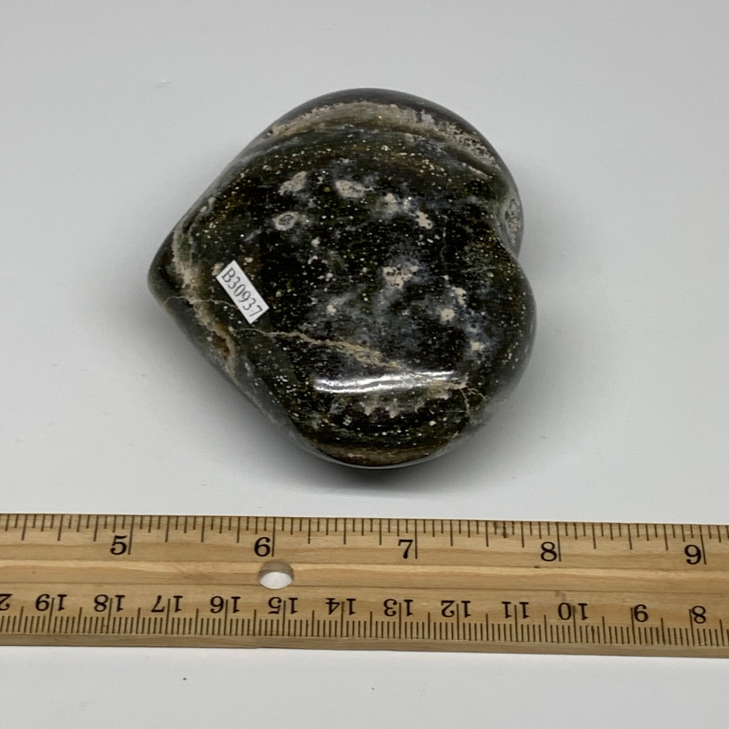 0.70 lbs, 2.8"x3.5"x1.6" Ocean Jasper Heart Polished Healing Crystal, B30937