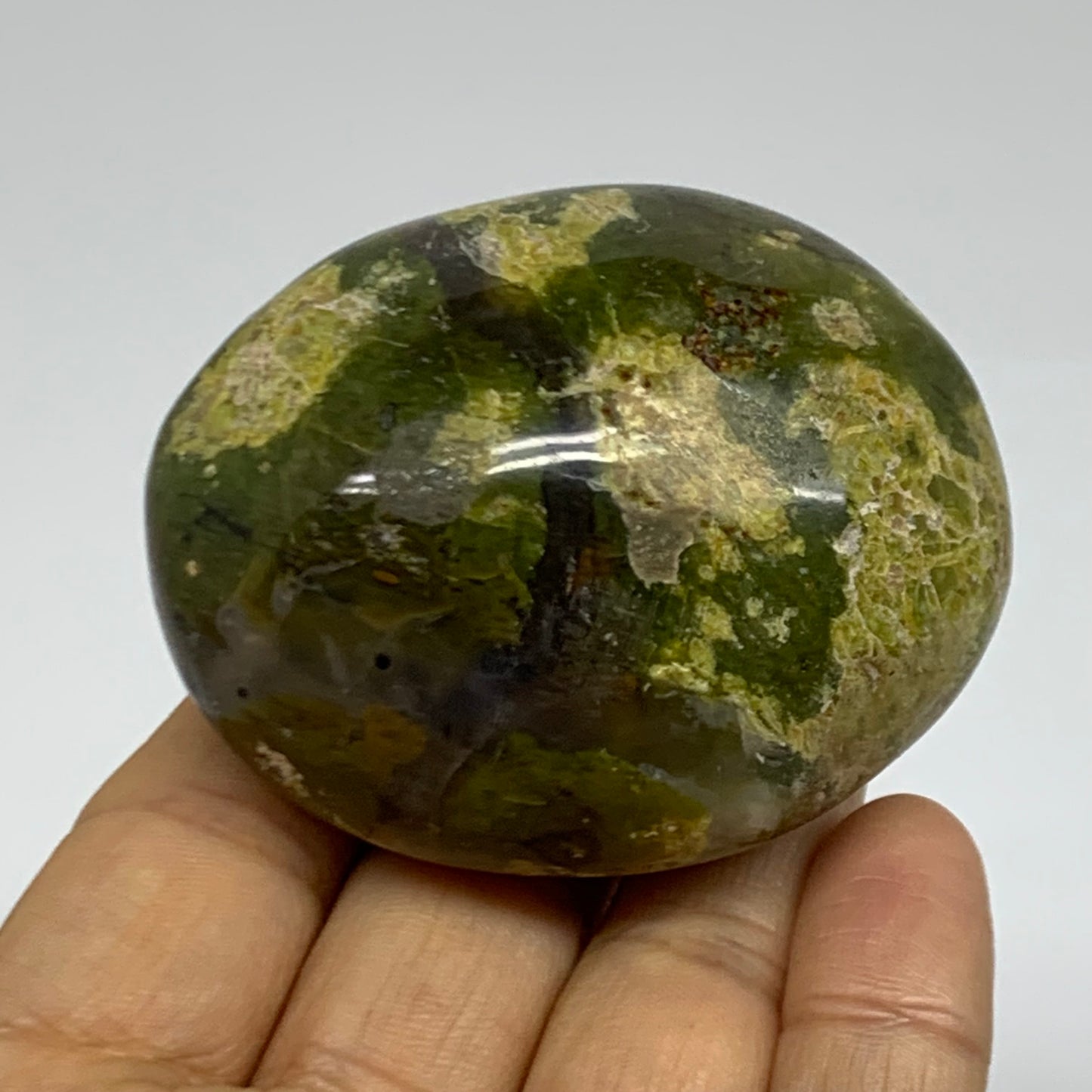 134.4g, 2.4"x2"x1.3", Green Opal Crystal PalmStone Polished Reiki, B38254