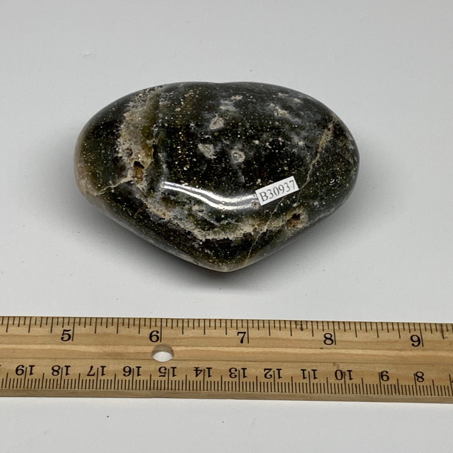 0.70 lbs, 2.8"x3.5"x1.6" Ocean Jasper Heart Polished Healing Crystal, B30937