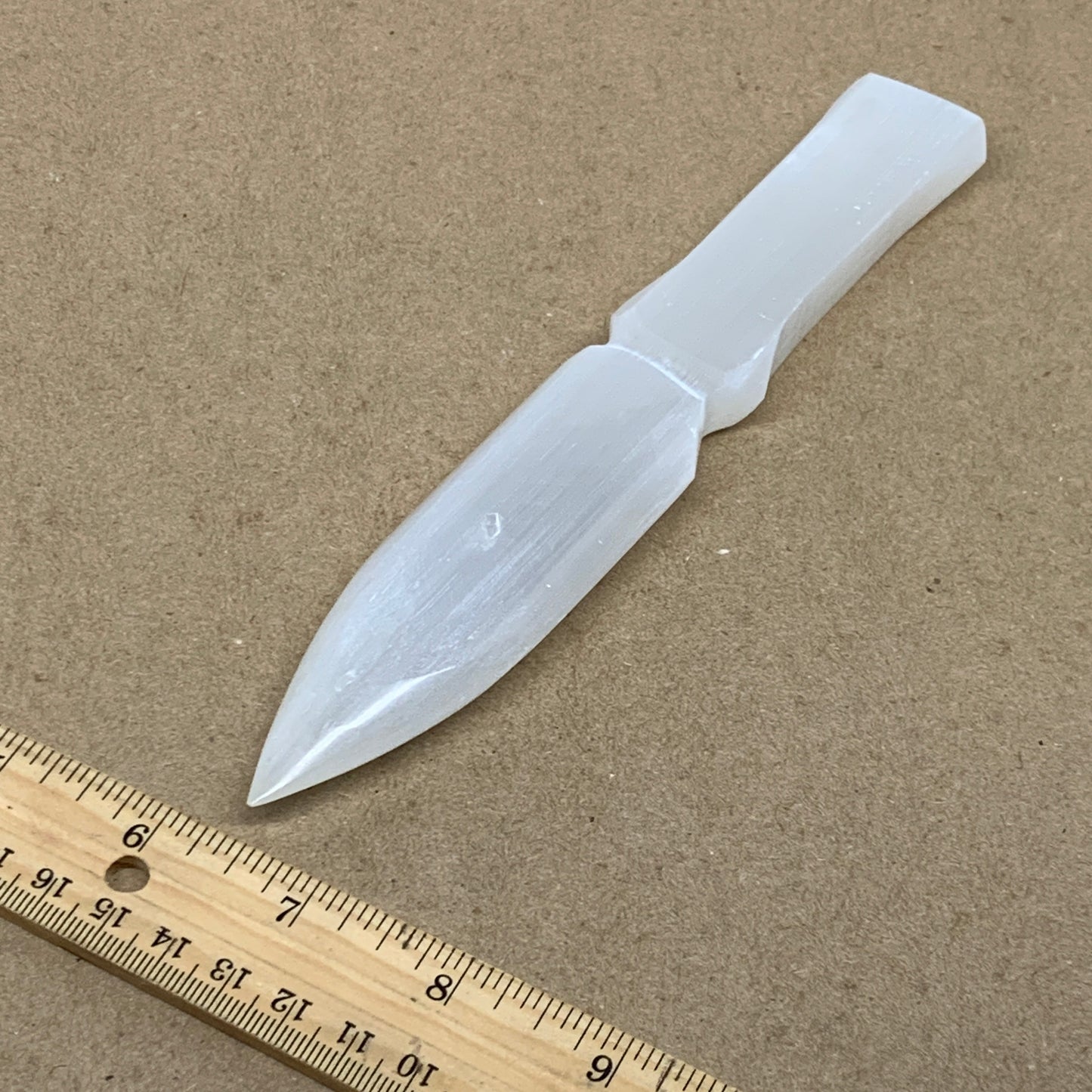 141g, 7.5"x1.2"x0.6", Natural Selenite Crystal Dagger (Satin Spar), B36909