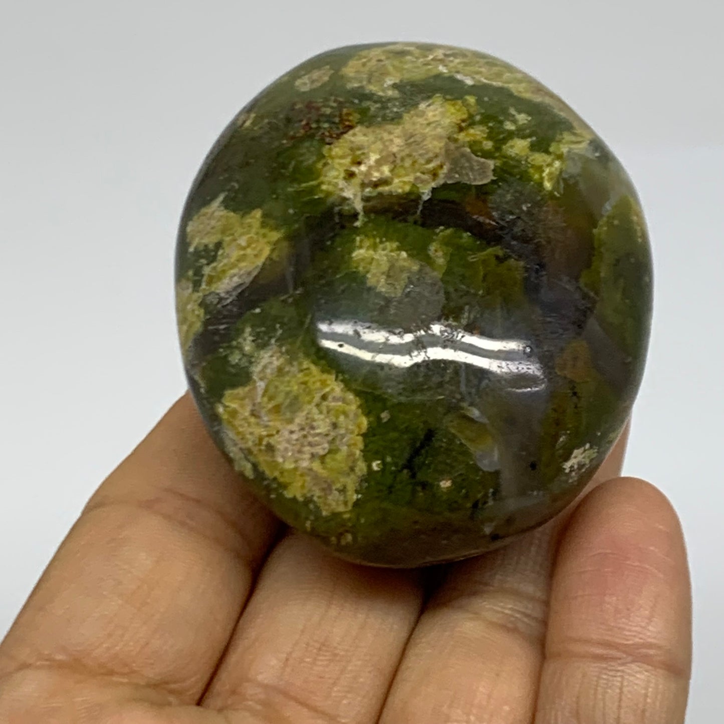 134.4g, 2.4"x2"x1.3", Green Opal Crystal PalmStone Polished Reiki, B38254