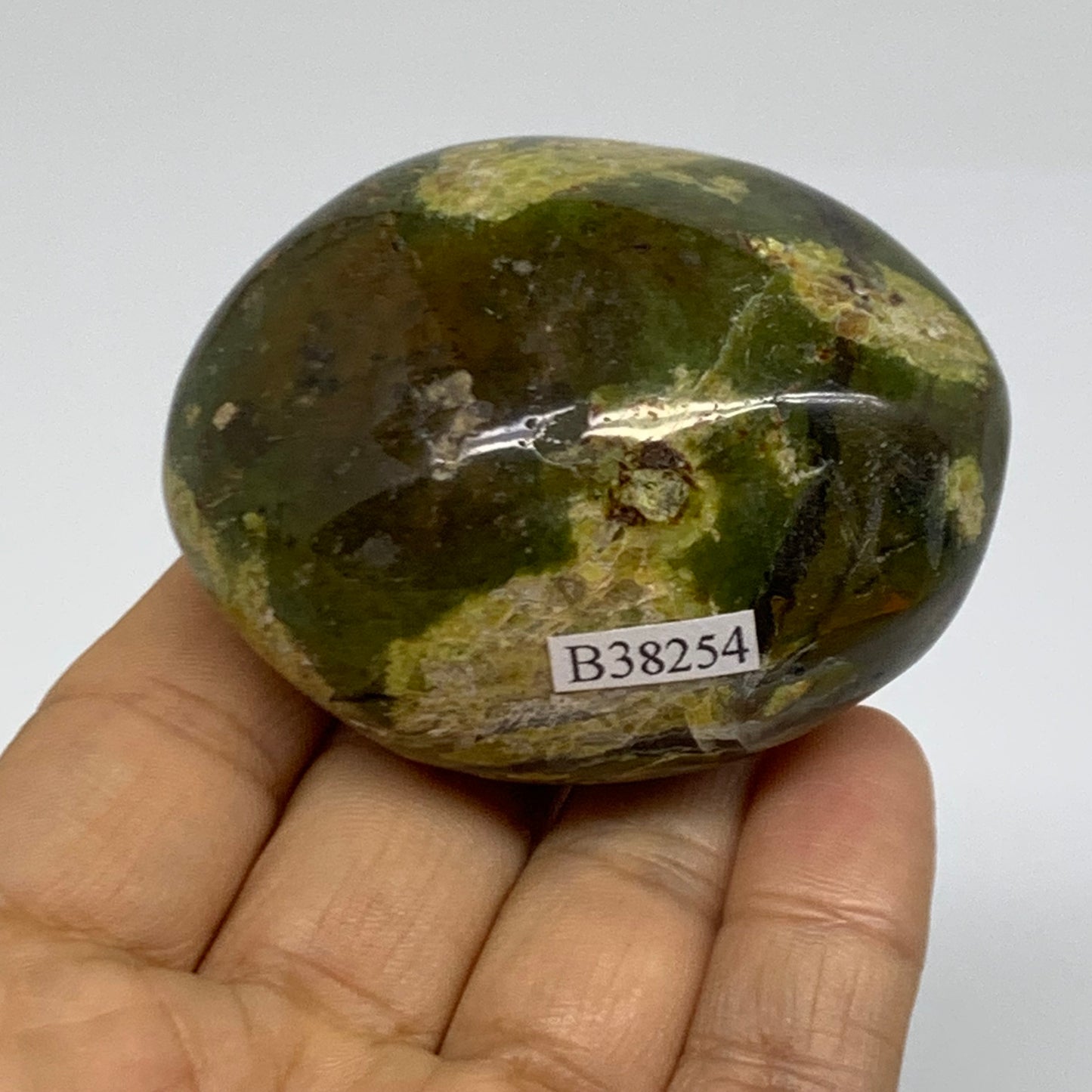 134.4g, 2.4"x2"x1.3", Green Opal Crystal PalmStone Polished Reiki, B38254
