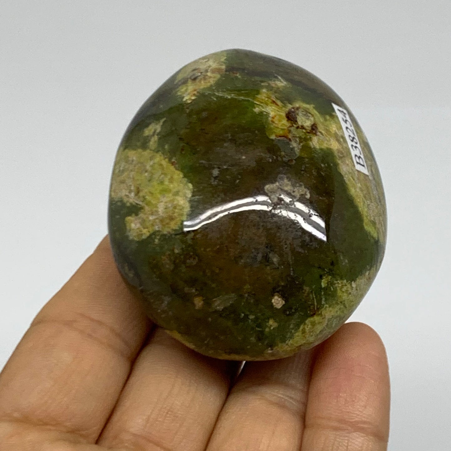 134.4g, 2.4"x2"x1.3", Green Opal Crystal PalmStone Polished Reiki, B38254