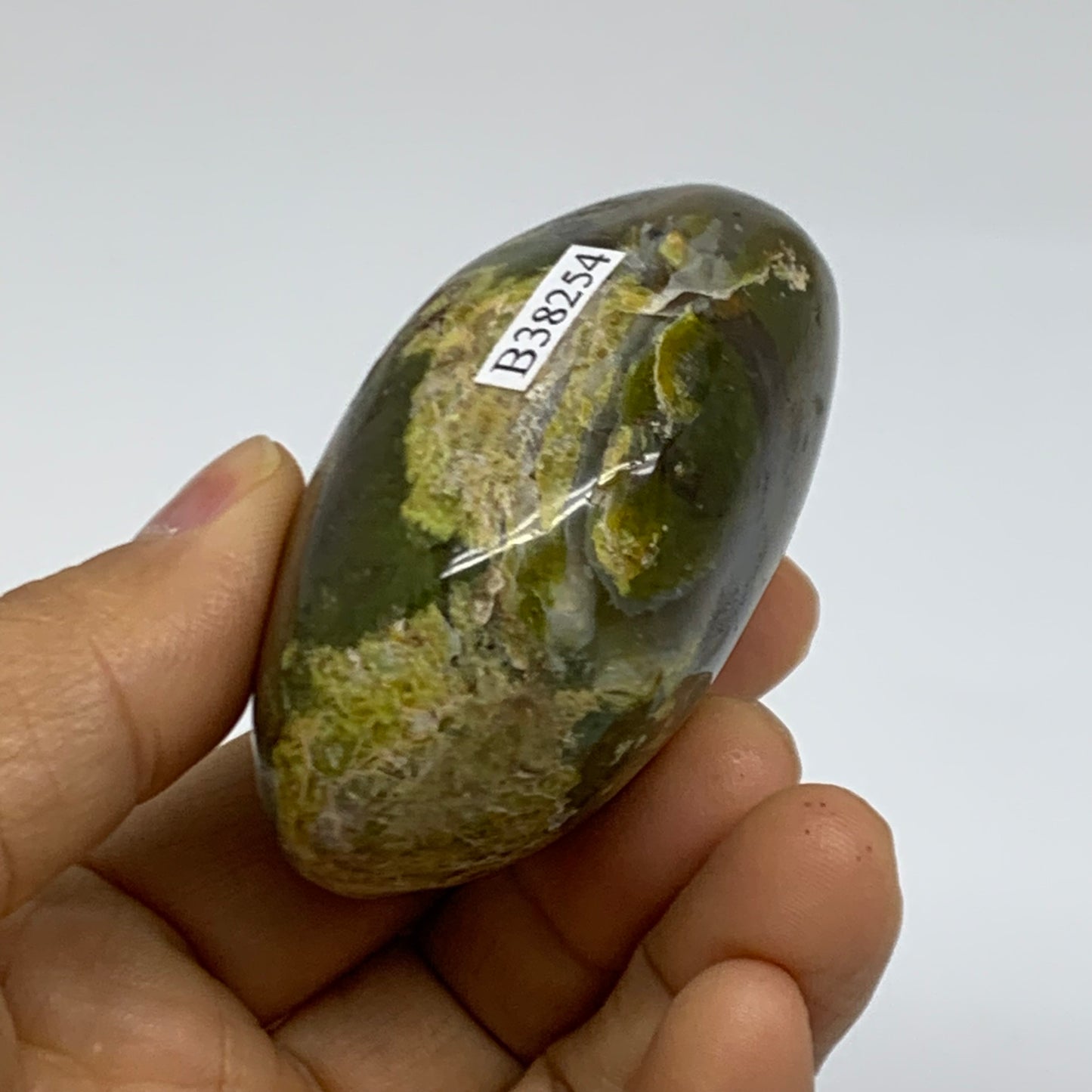 134.4g, 2.4"x2"x1.3", Green Opal Crystal PalmStone Polished Reiki, B38254