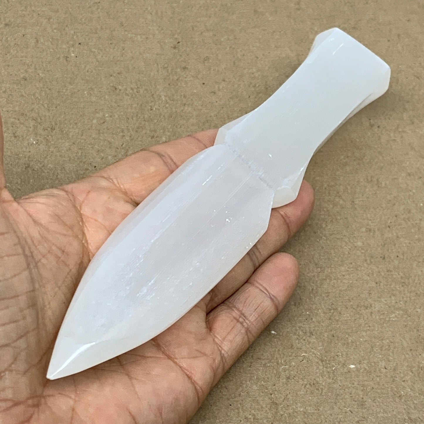 175g, 7.5"x1.4"x0.7", Natural Selenite Crystal Dagger (Satin Spar), B36910