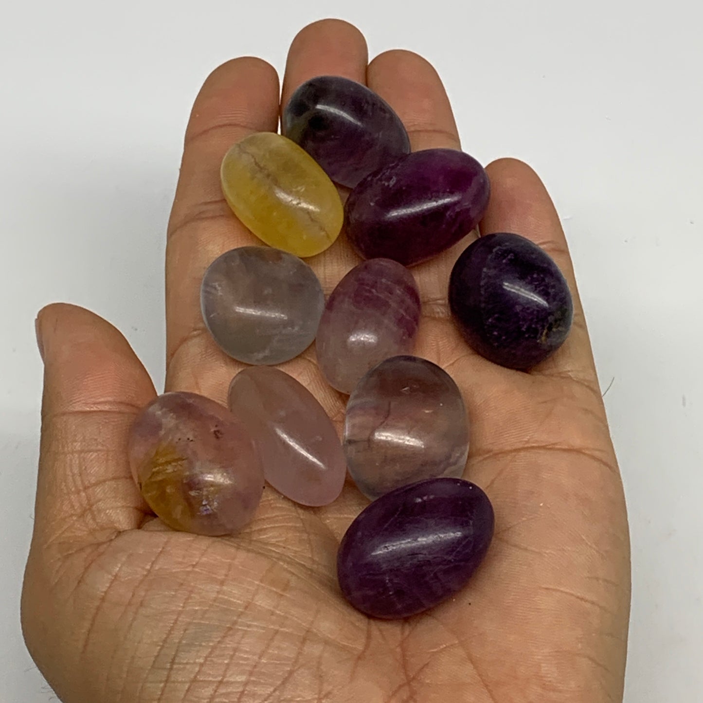 148.2g, 0.9"-1.2", 10pcs, Multi Color Fluorite Crystal Tumbled Stones, B28726