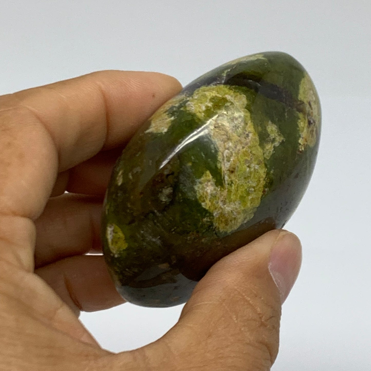 134.4g, 2.4"x2"x1.3", Green Opal Crystal PalmStone Polished Reiki, B38254