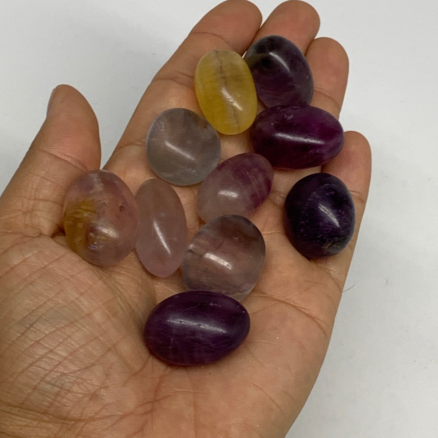 148.2g, 0.9"-1.2", 10pcs, Multi Color Fluorite Crystal Tumbled Stones, B28726