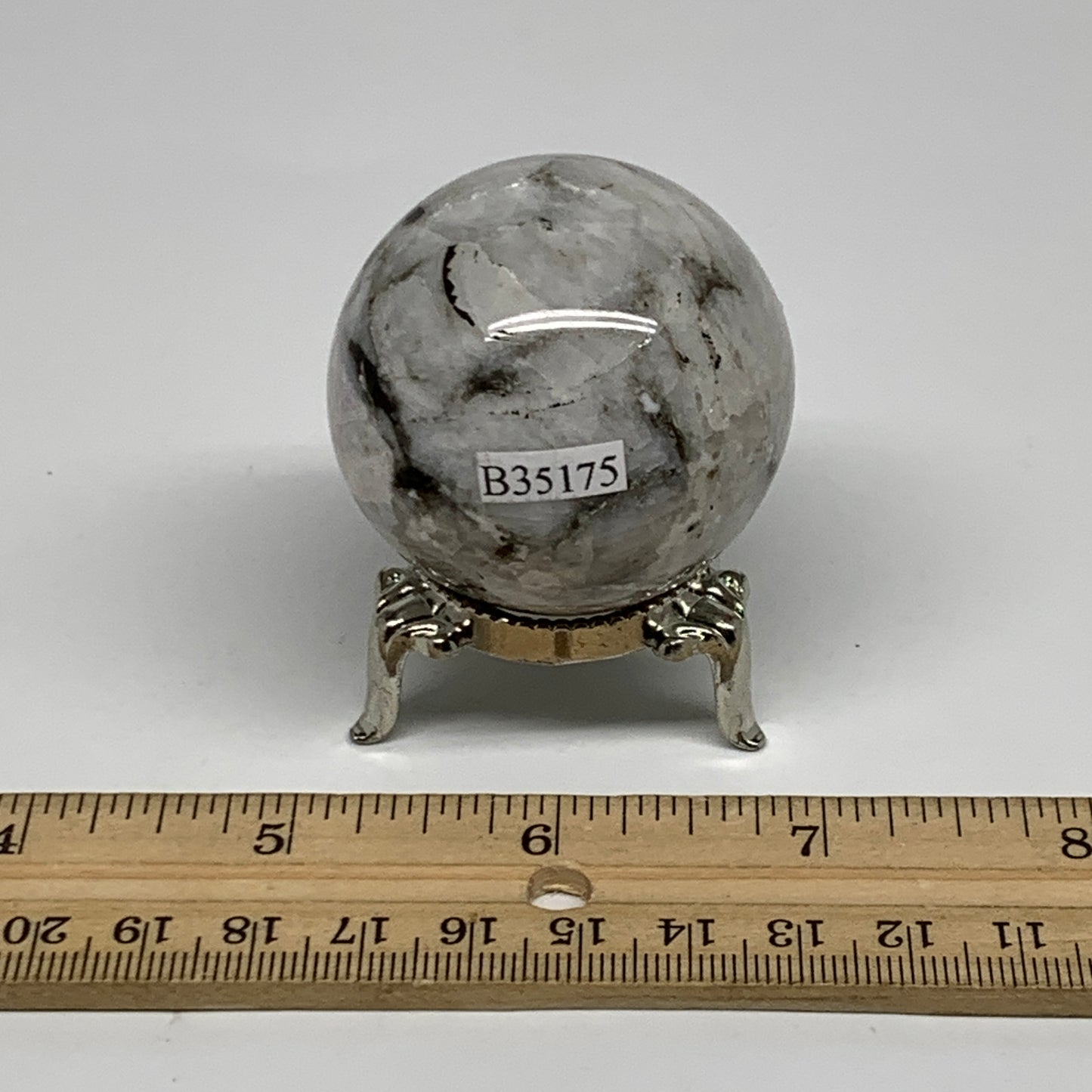 122.5g, 1.8"(45mm), Natural Rainbow Moonstone Sphere Ball Gemstone, B35175