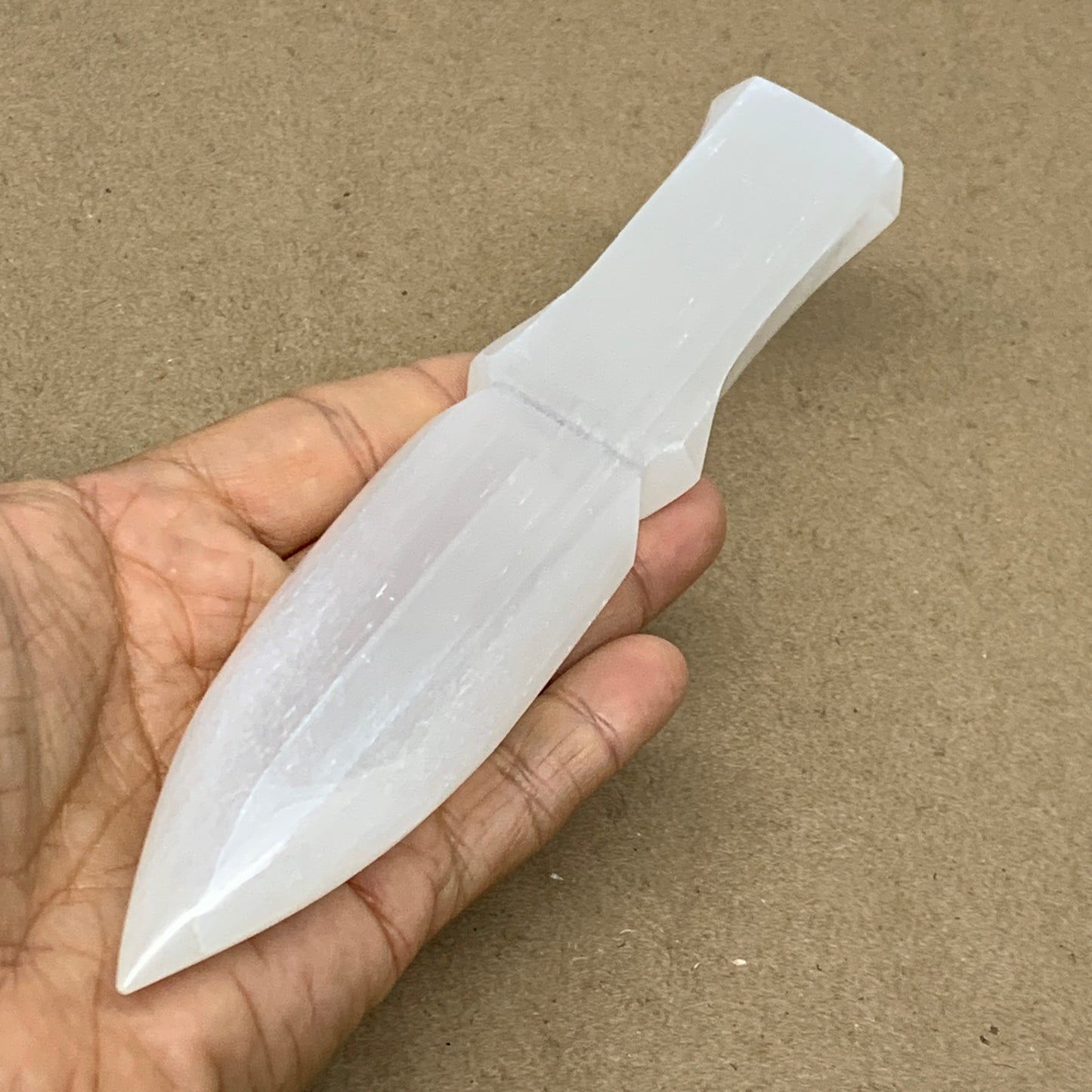 175g, 7.5"x1.4"x0.7", Natural Selenite Crystal Dagger (Satin Spar), B36910
