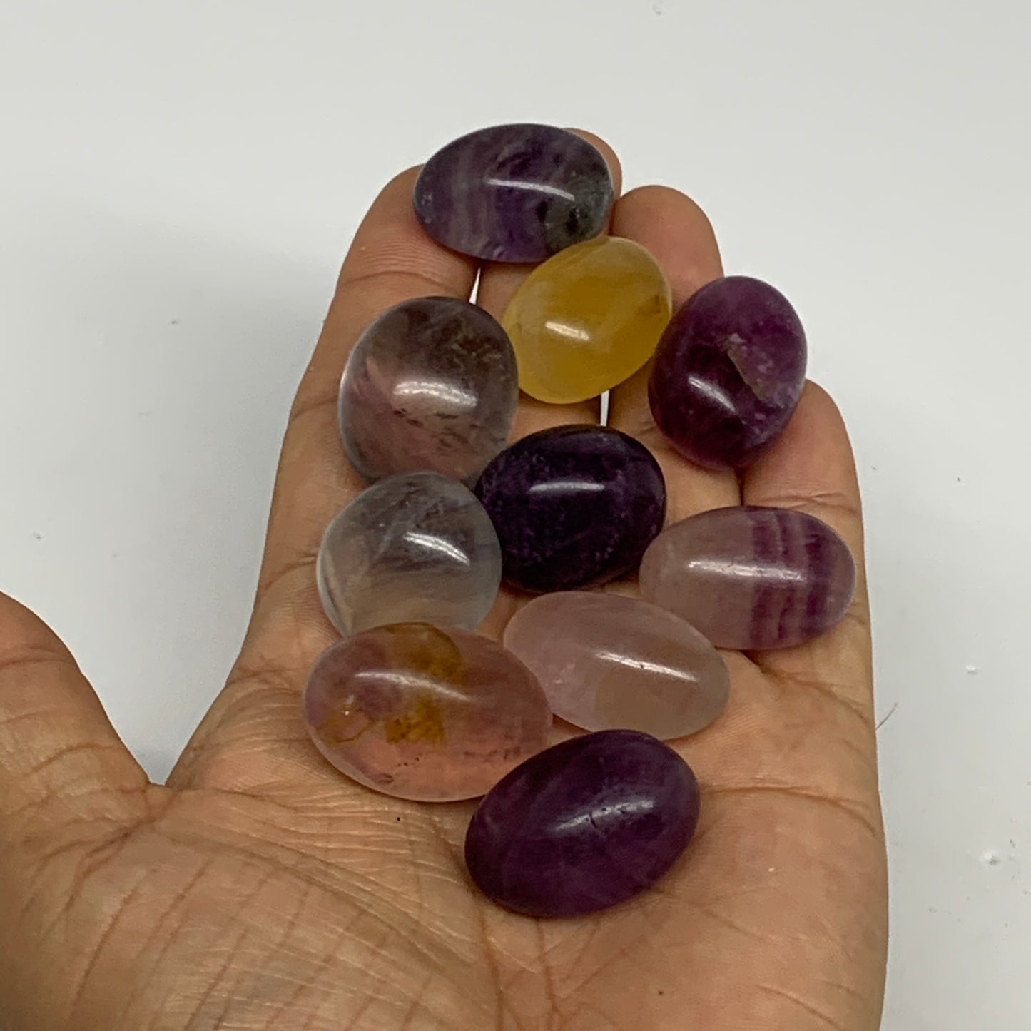 148.2g, 0.9"-1.2", 10pcs, Multi Color Fluorite Crystal Tumbled Stones, B28726