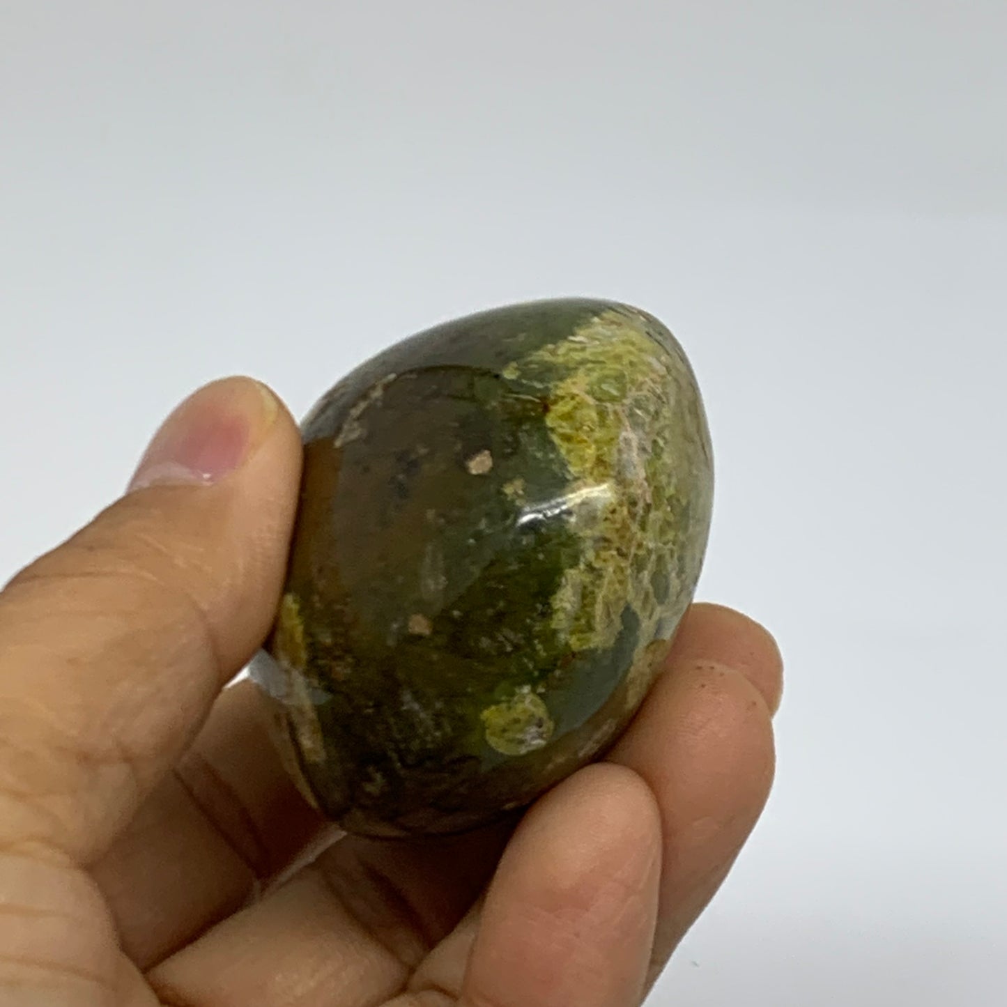 134.4g, 2.4"x2"x1.3", Green Opal Crystal PalmStone Polished Reiki, B38254