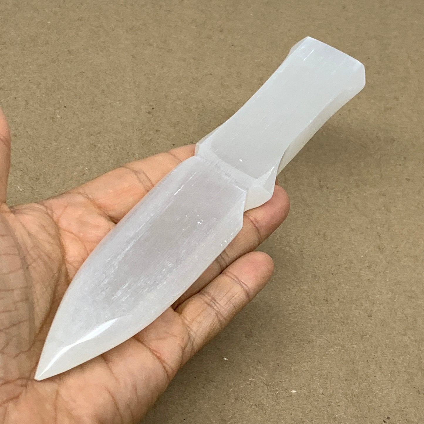 175g, 7.5"x1.4"x0.7", Natural Selenite Crystal Dagger (Satin Spar), B36910