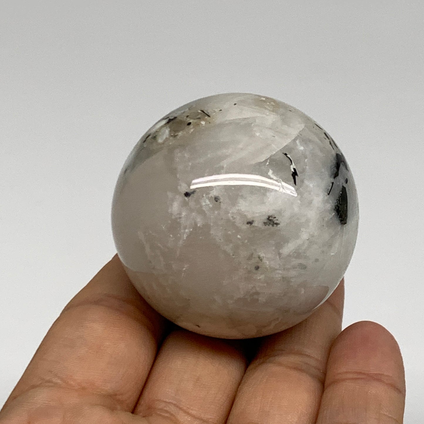 131.8g, 1.8"(45mm), Natural Rainbow Moonstone Sphere Ball Gemstone, B35176