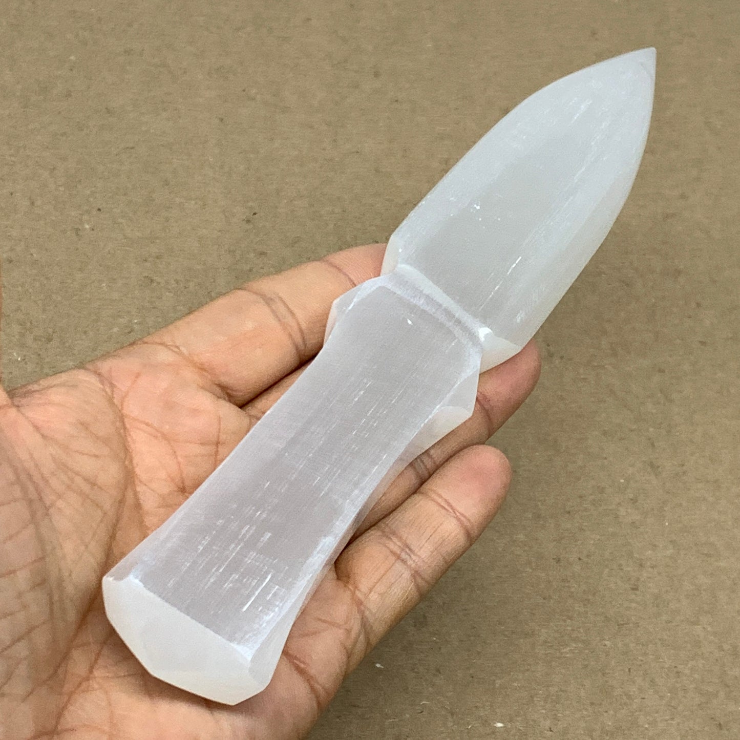 175g, 7.5"x1.4"x0.7", Natural Selenite Crystal Dagger (Satin Spar), B36910