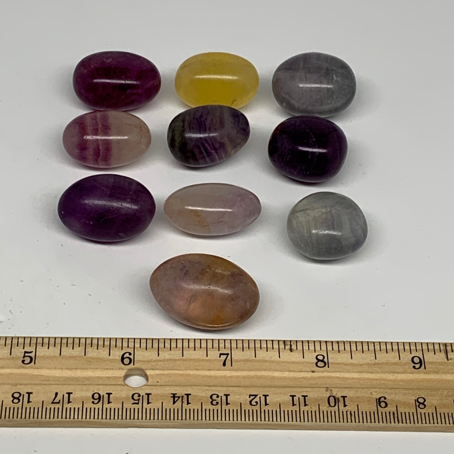 148.2g, 0.9"-1.2", 10pcs, Multi Color Fluorite Crystal Tumbled Stones, B28726