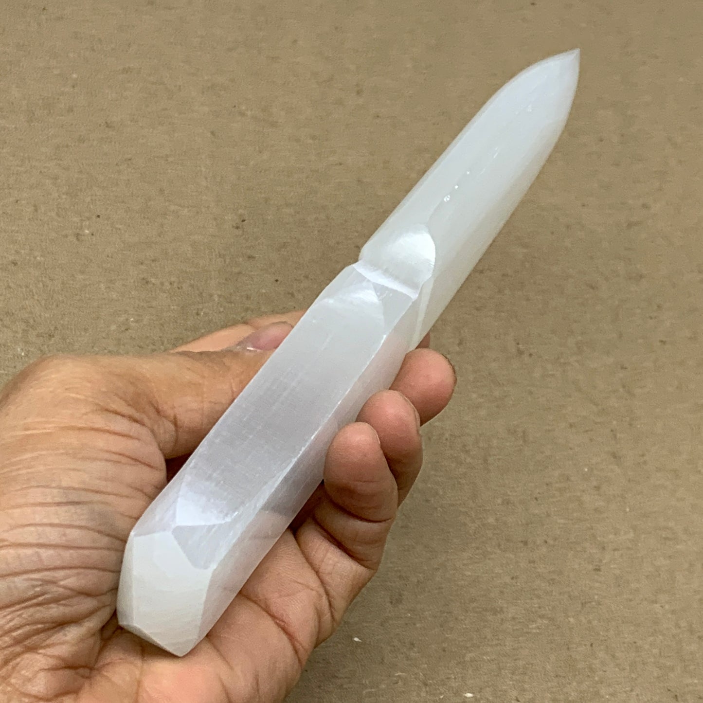175g, 7.5"x1.4"x0.7", Natural Selenite Crystal Dagger (Satin Spar), B36910