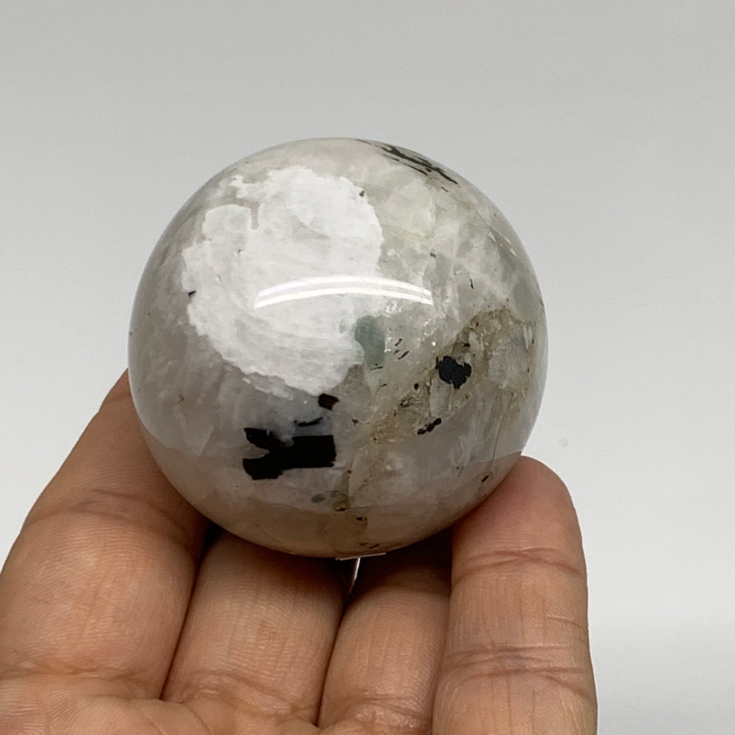 131.8g, 1.8"(45mm), Natural Rainbow Moonstone Sphere Ball Gemstone, B35176