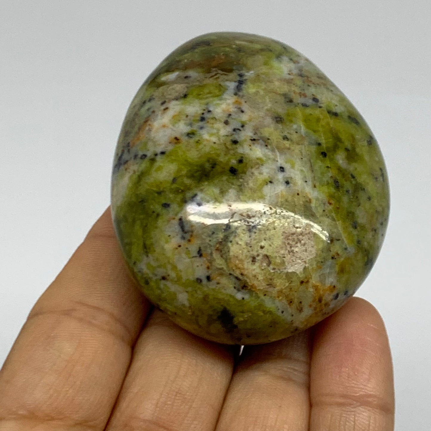 122.7g, 2.5"x2"x1.2", Green Opal Crystal PalmStone Polished Reiki, B38255
