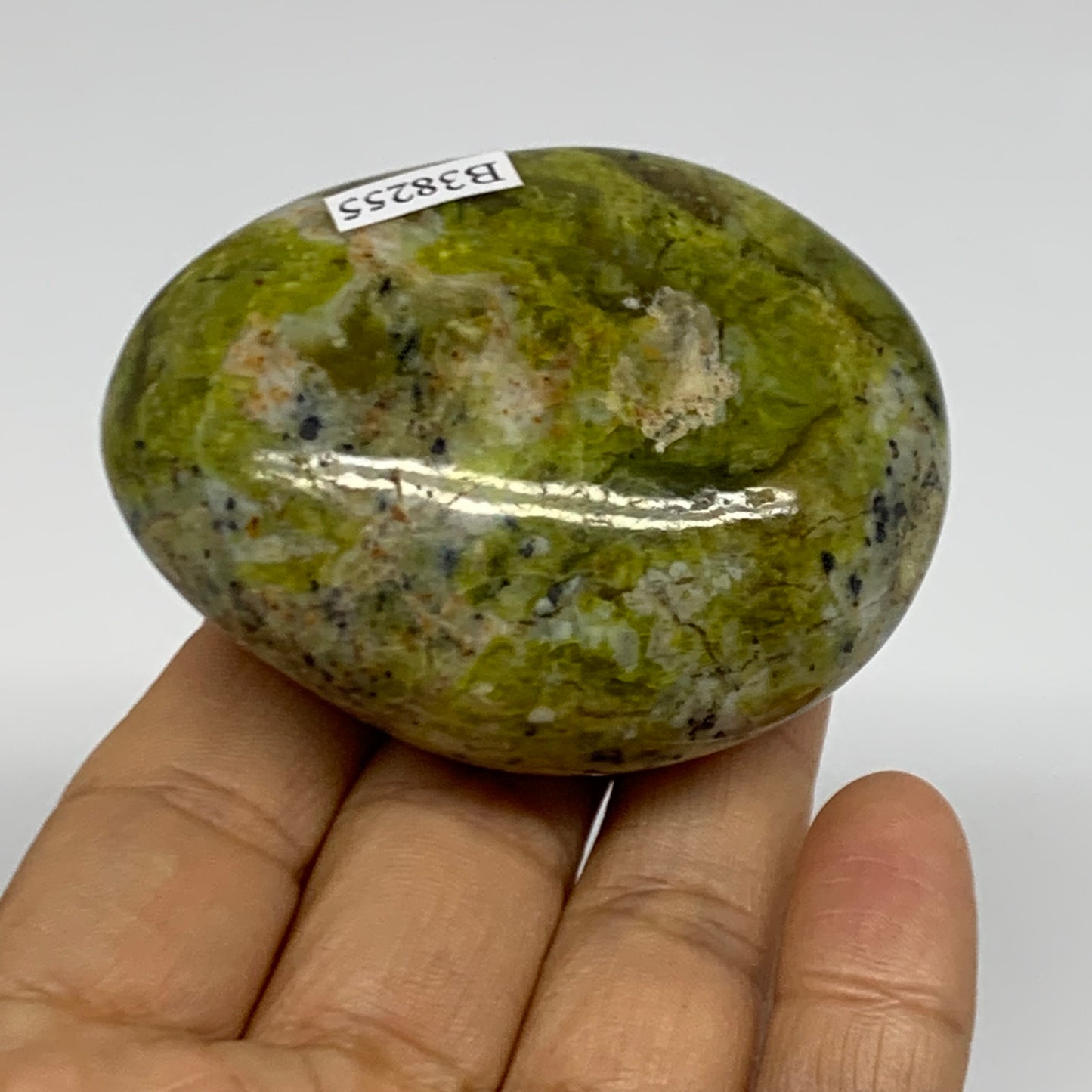 122.7g, 2.5"x2"x1.2", Green Opal Crystal PalmStone Polished Reiki, B38255