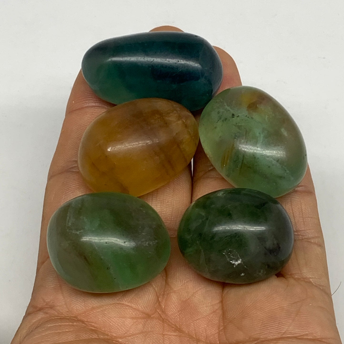 148g, 1.1"-1.5", 5pcs, Multi Color Fluorite Crystal Tumbled Stones, B28727