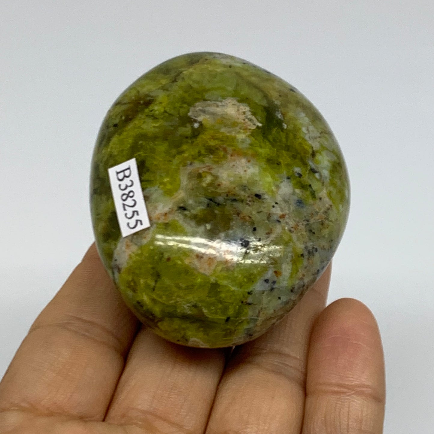 122.7g, 2.5"x2"x1.2", Green Opal Crystal PalmStone Polished Reiki, B38255