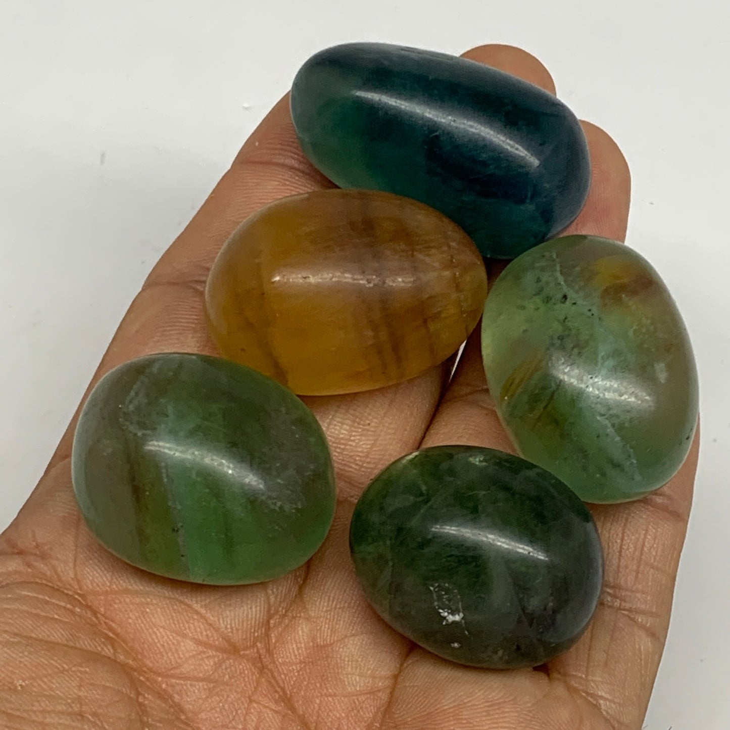 148g, 1.1"-1.5", 5pcs, Multi Color Fluorite Crystal Tumbled Stones, B28727