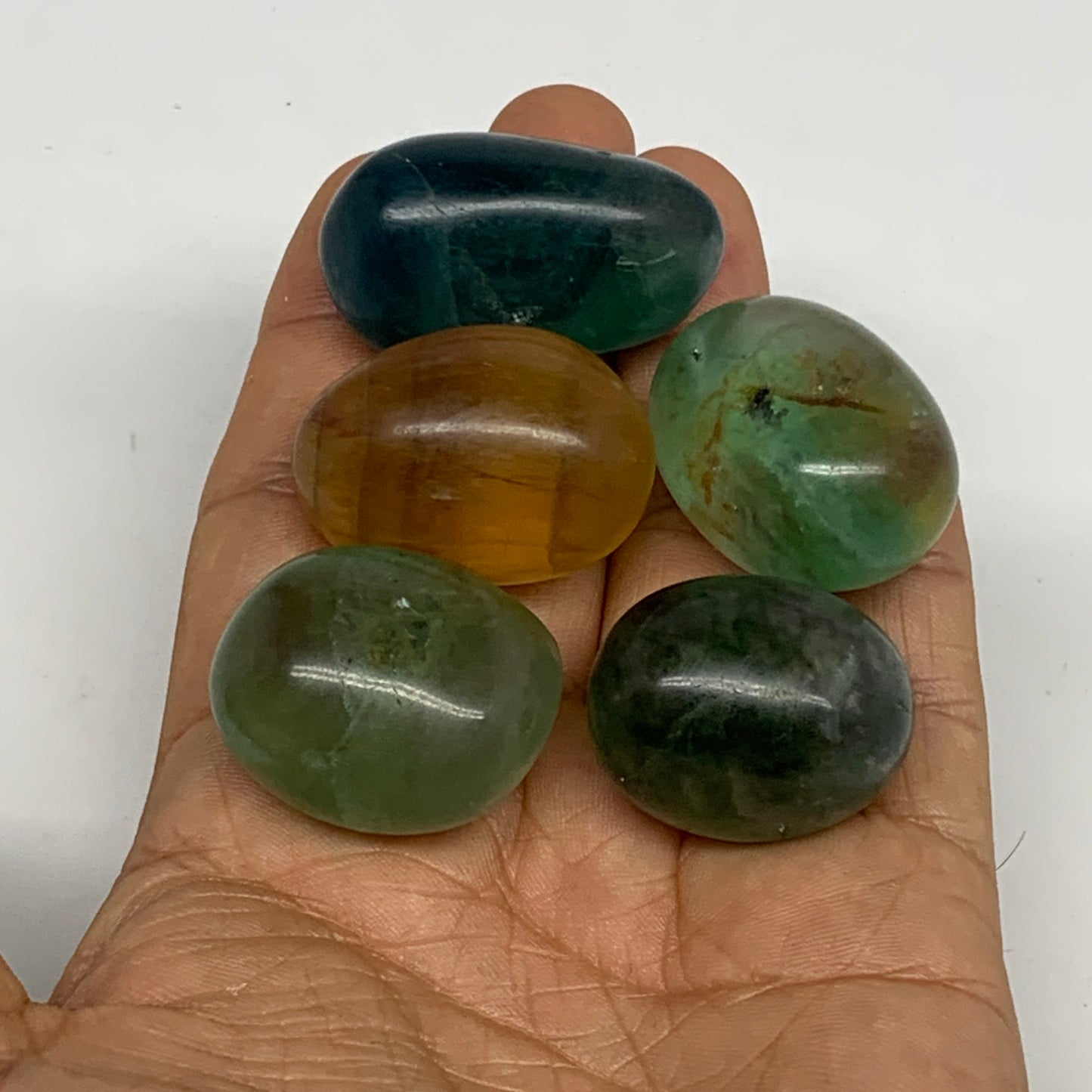 148g, 1.1"-1.5", 5pcs, Multi Color Fluorite Crystal Tumbled Stones, B28727