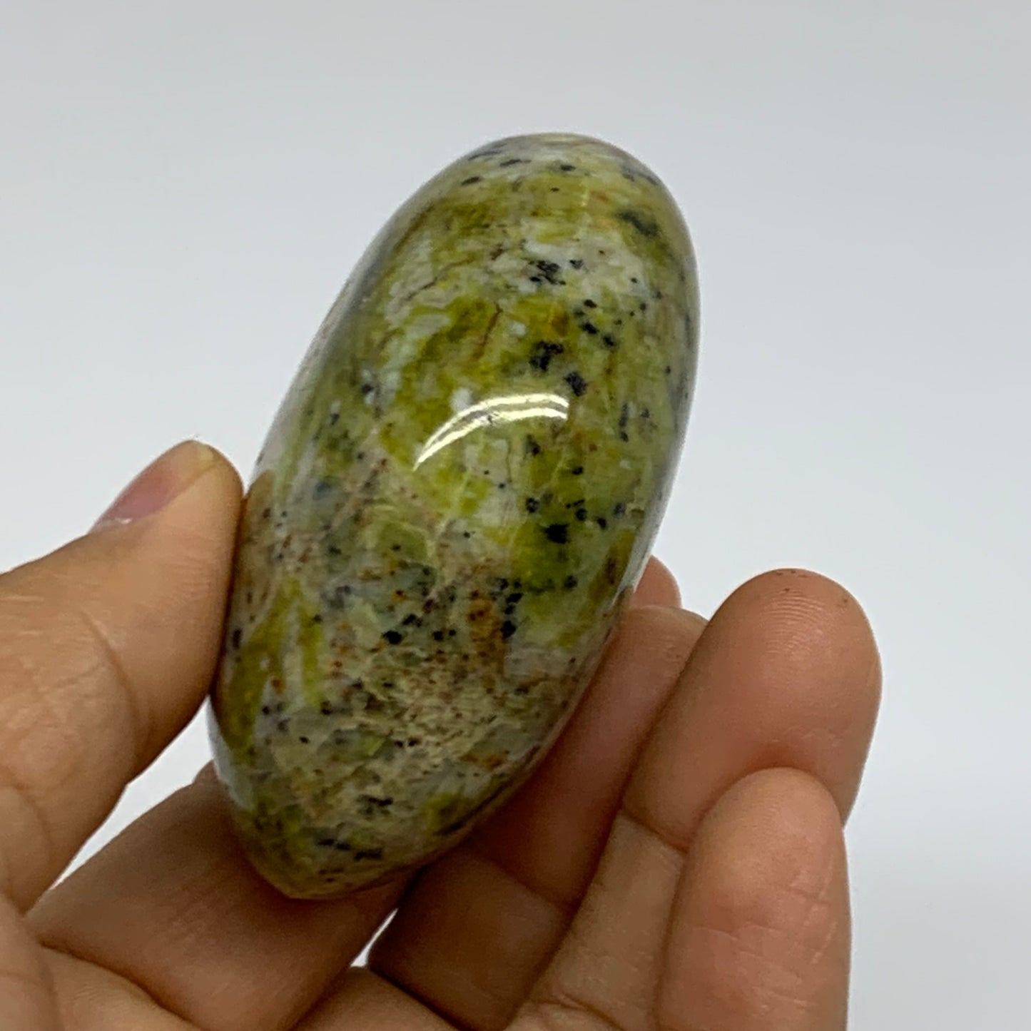122.7g, 2.5"x2"x1.2", Green Opal Crystal PalmStone Polished Reiki, B38255