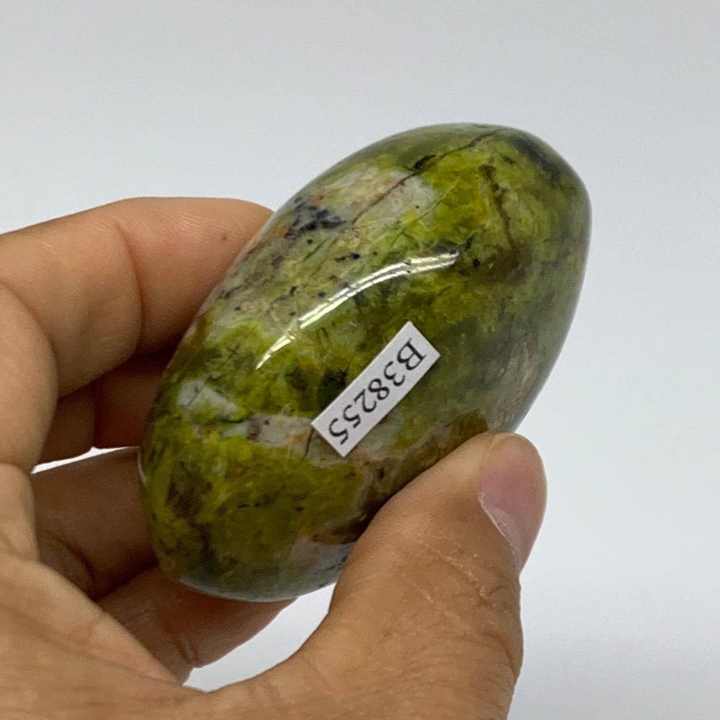 122.7g, 2.5"x2"x1.2", Green Opal Crystal PalmStone Polished Reiki, B38255