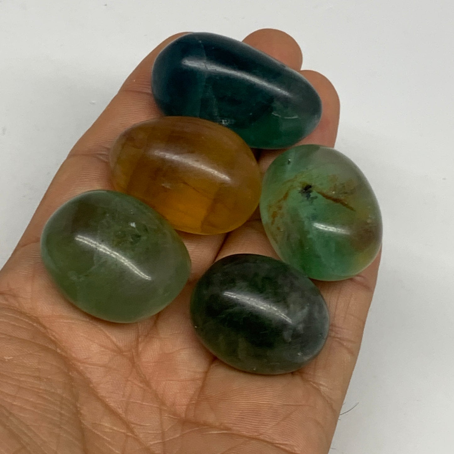 148g, 1.1"-1.5", 5pcs, Multi Color Fluorite Crystal Tumbled Stones, B28727