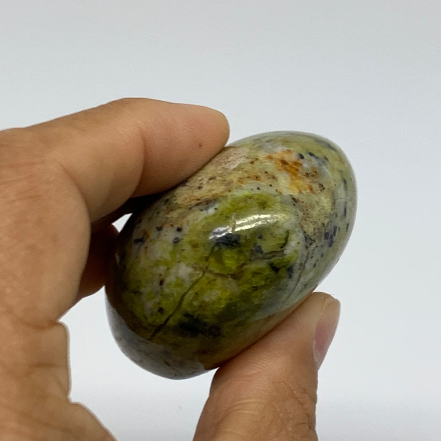122.7g, 2.5"x2"x1.2", Green Opal Crystal PalmStone Polished Reiki, B38255