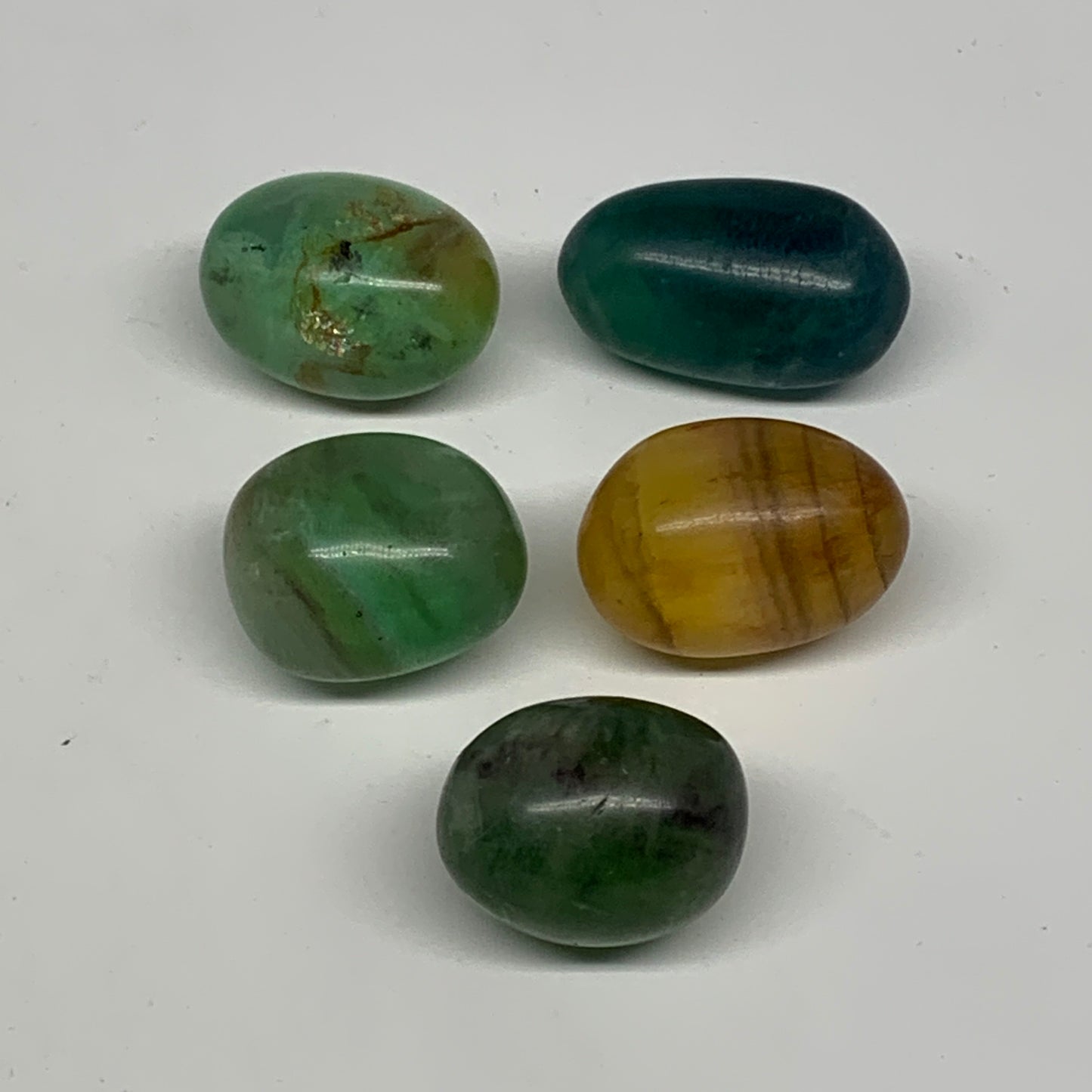 148g, 1.1"-1.5", 5pcs, Multi Color Fluorite Crystal Tumbled Stones, B28727