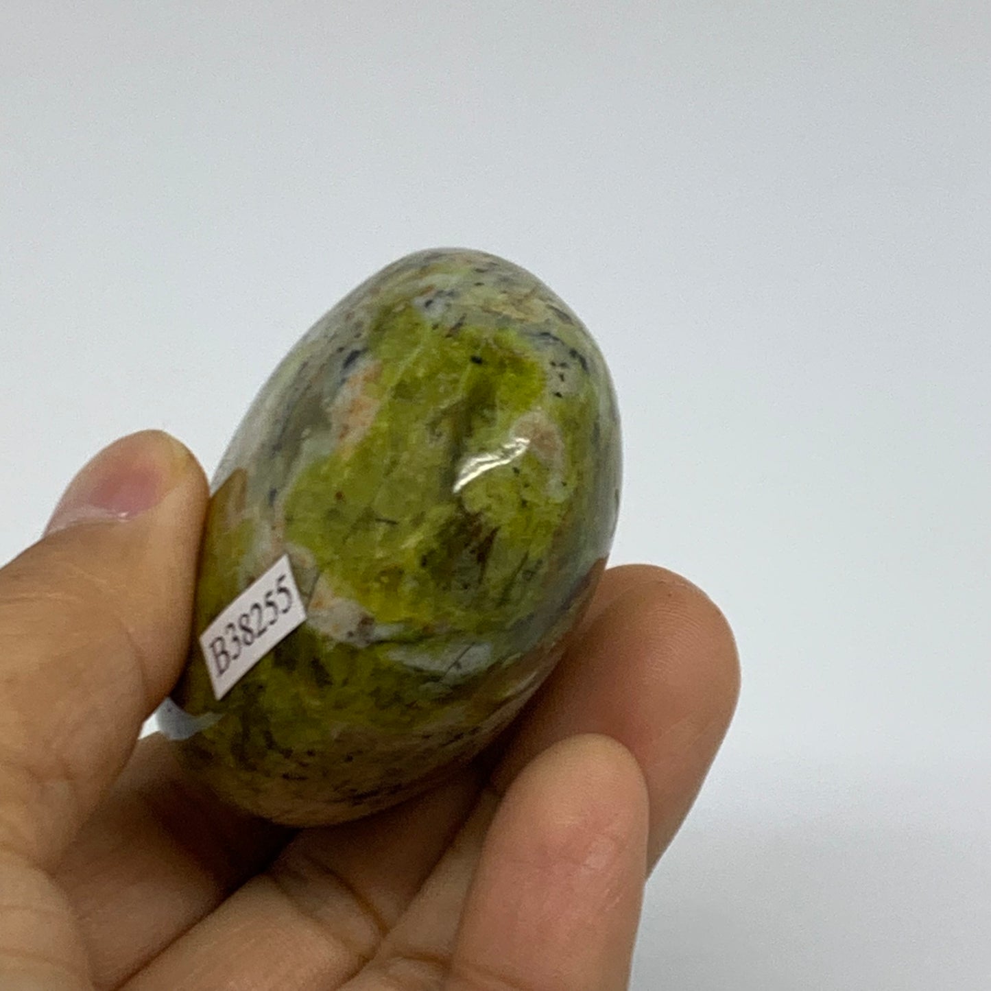 122.7g, 2.5"x2"x1.2", Green Opal Crystal PalmStone Polished Reiki, B38255