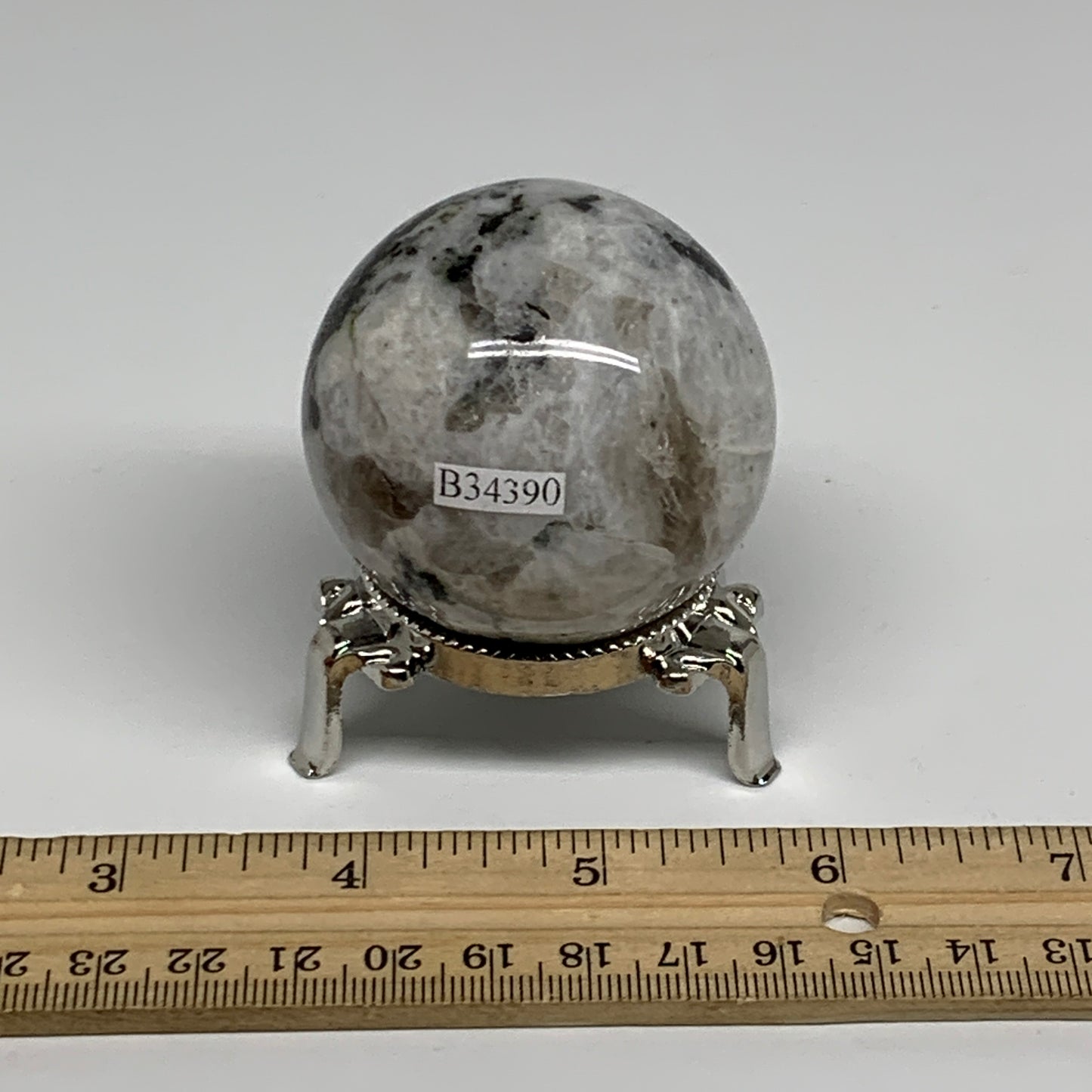 186.7g, 2"(50mm), Natural Rainbow Moonstone Sphere Ball Gemstone, B34390